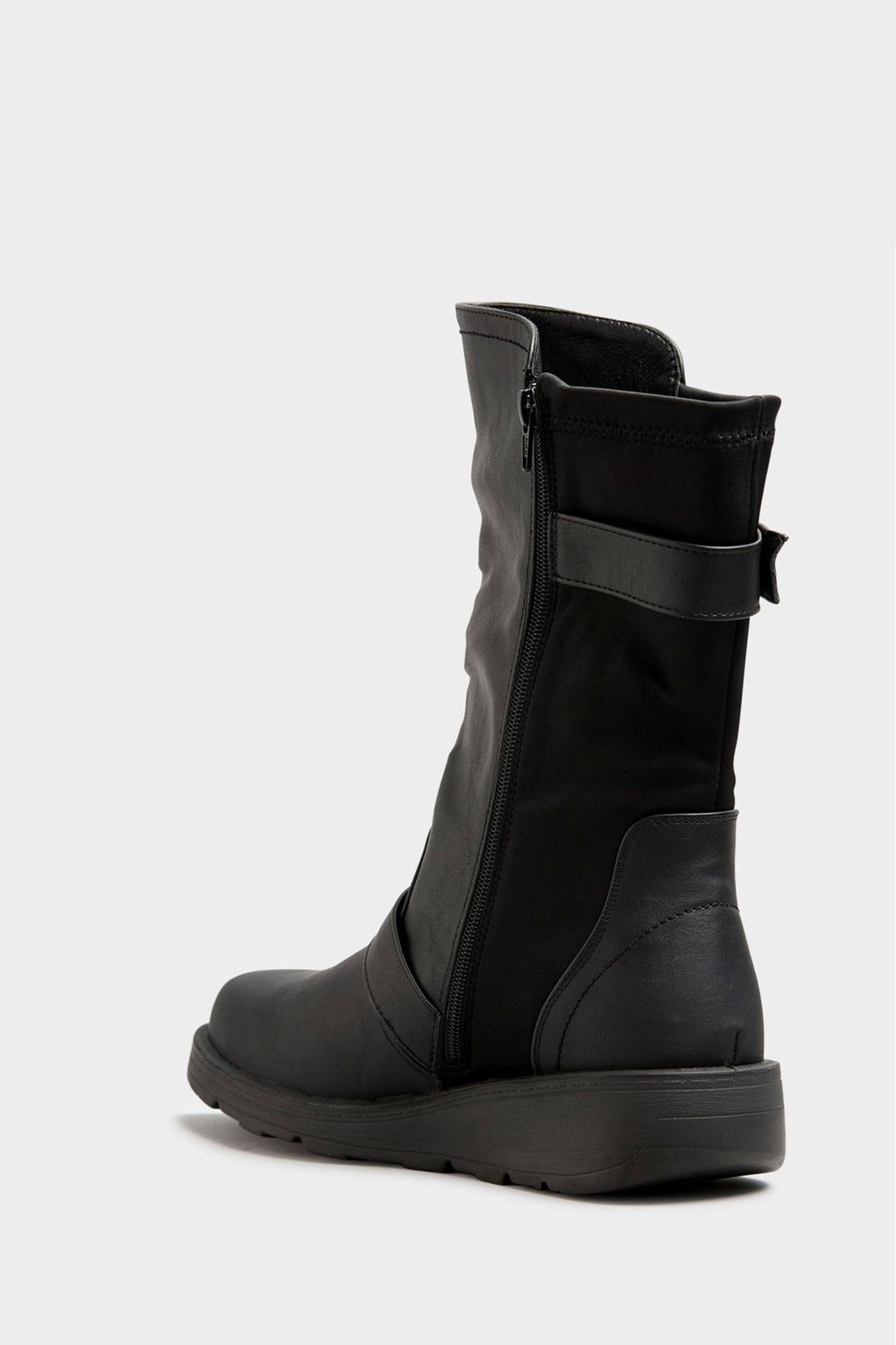 Yours Curve Black Wide Fit Low Wedge Buckle Boots - Image 3 of 5
