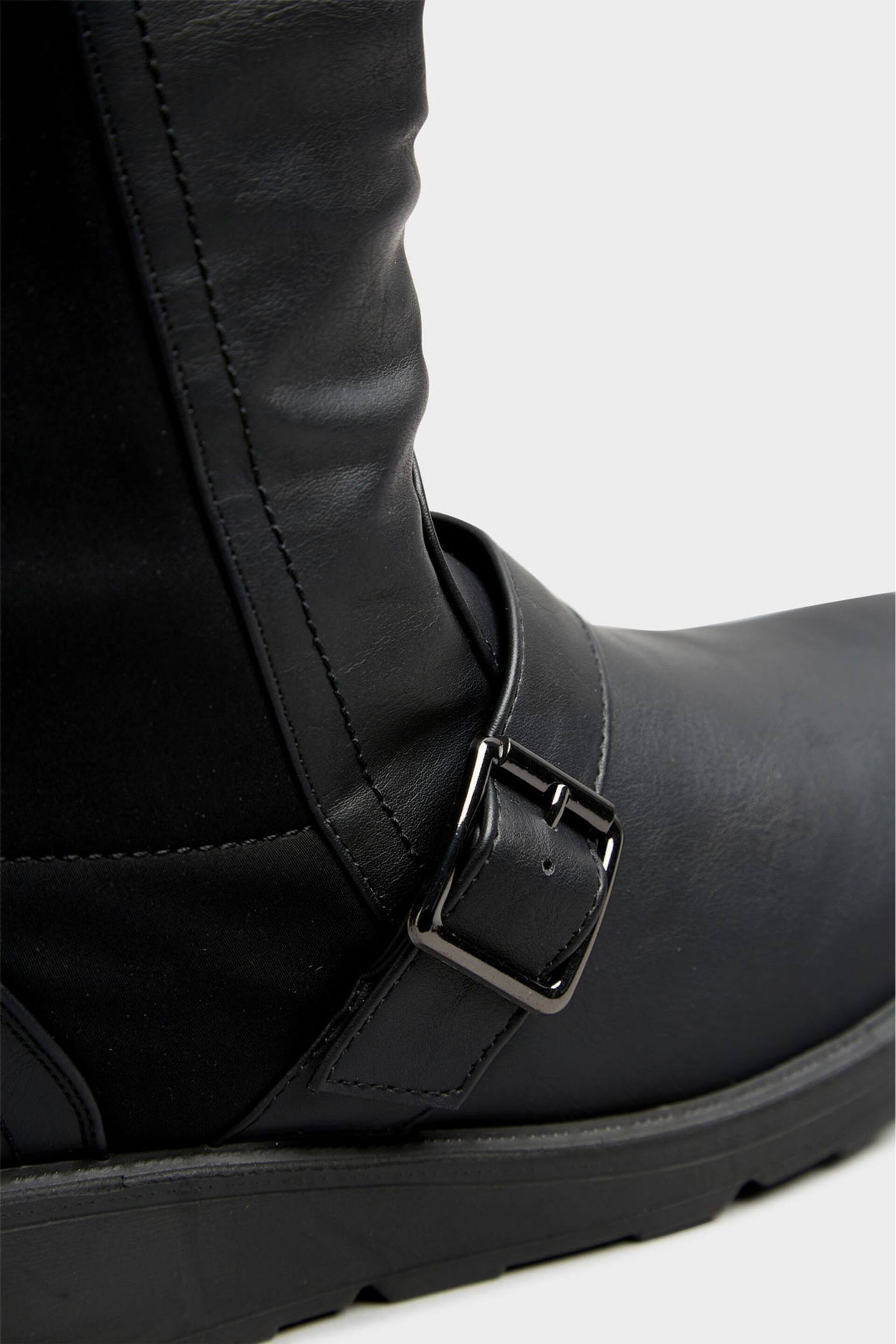 Yours Curve Black Wide Fit Low Wedge Buckle Boots - Image 4 of 5