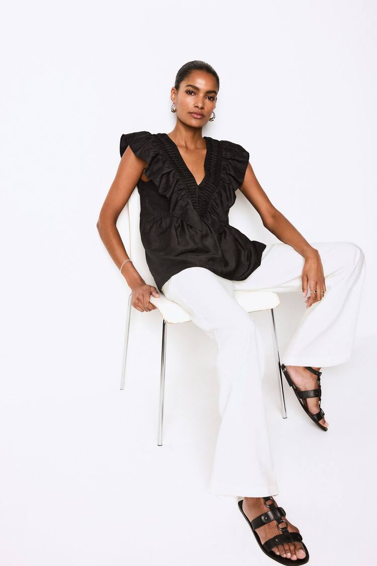 Black Sleeveless Ruffle V-Neck Top - Image 2 of 6