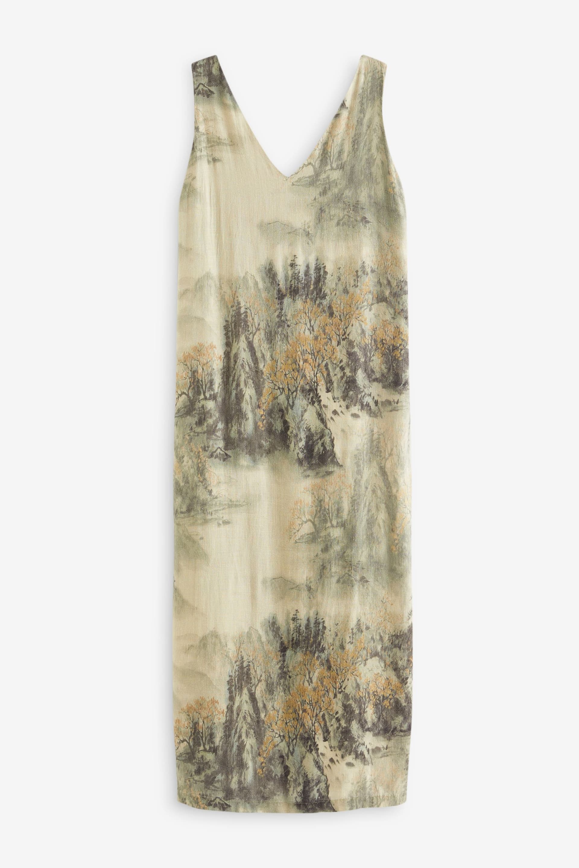 Brown Scenic Print Linen Blend V-Neck Midi Dress - Image 6 of 7