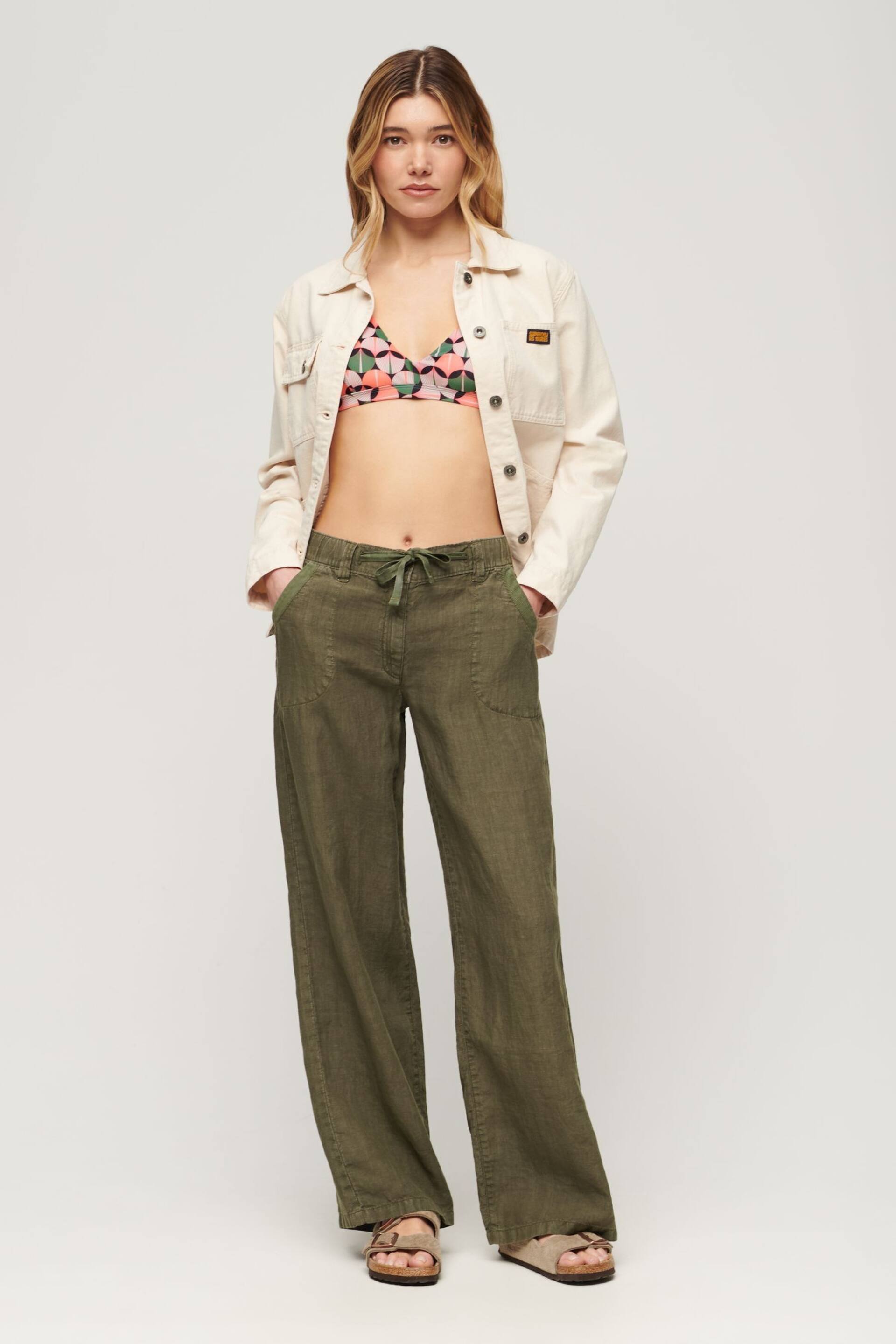 Superdry Green Linen Low Rise Trousers - Image 3 of 6
