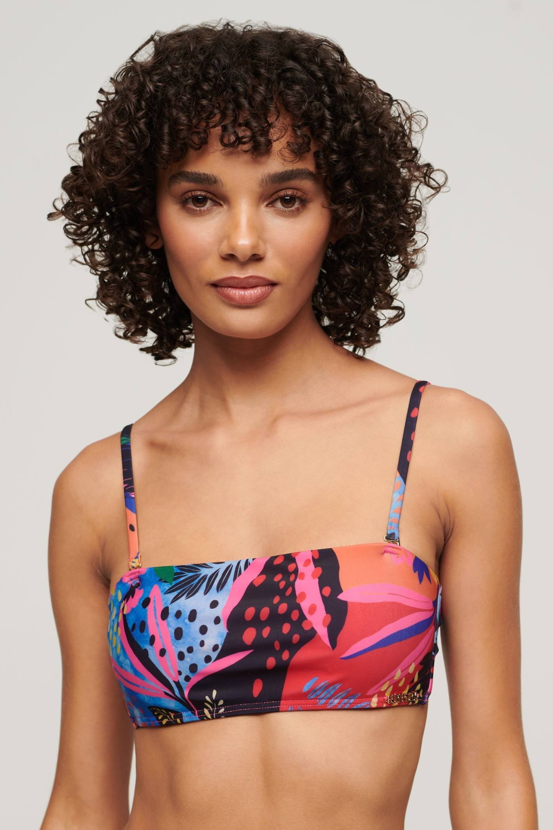 Superdry Blue Tropical Bandeau Bikini Top - Image 1 of 6