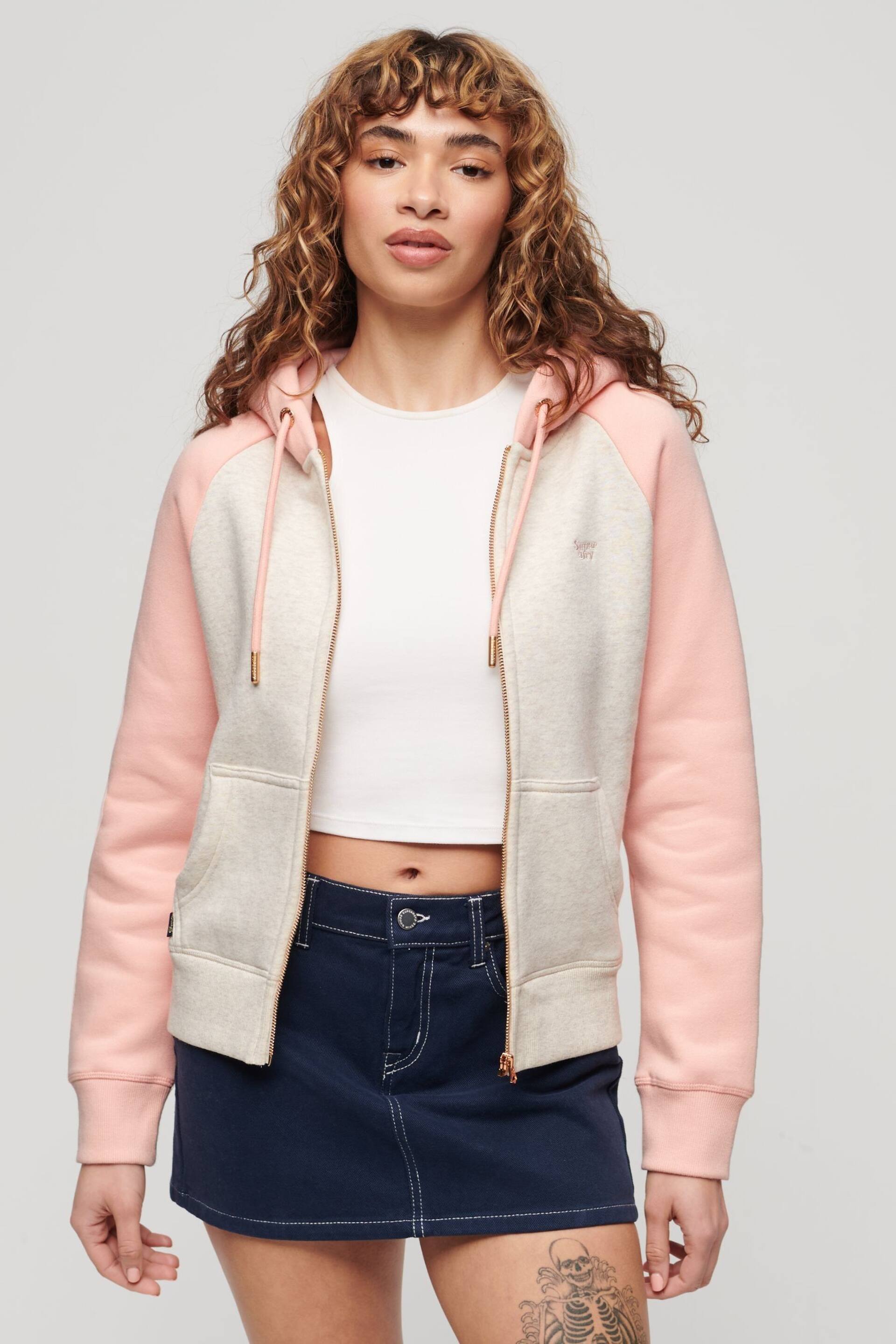 Superdry Pink Essential Baseball Zip Hoodie - Image 1 of 6