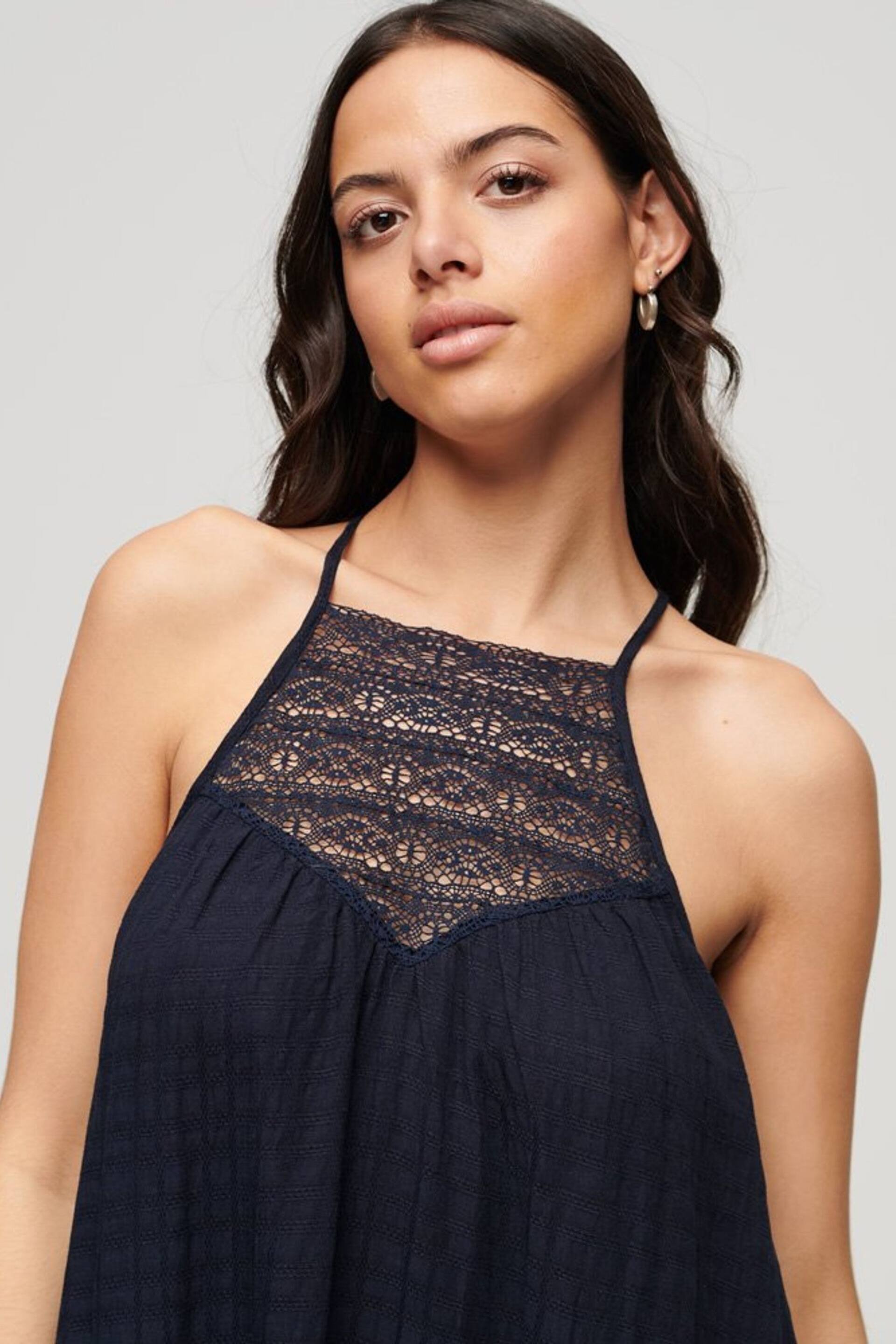 Superdry Blue Lace Halter Maxi Beach Dress - Image 2 of 5