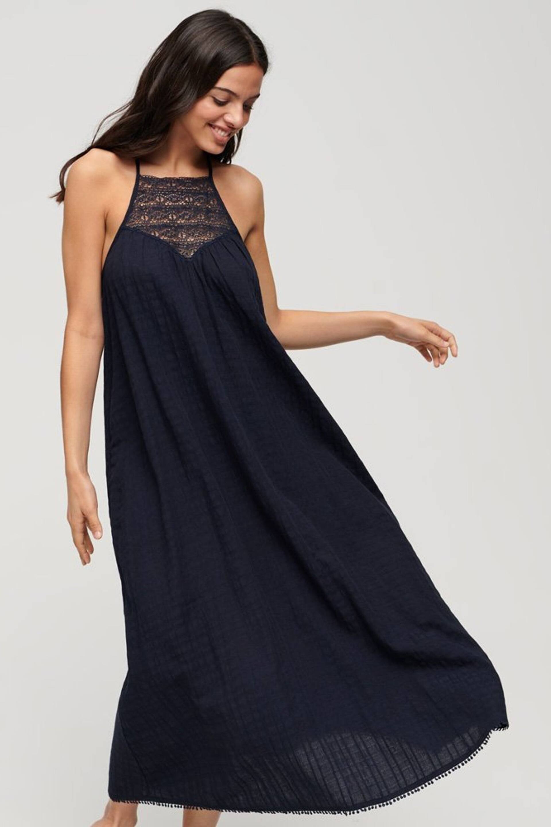 Superdry Blue Lace Halter Maxi Beach Dress - Image 3 of 5