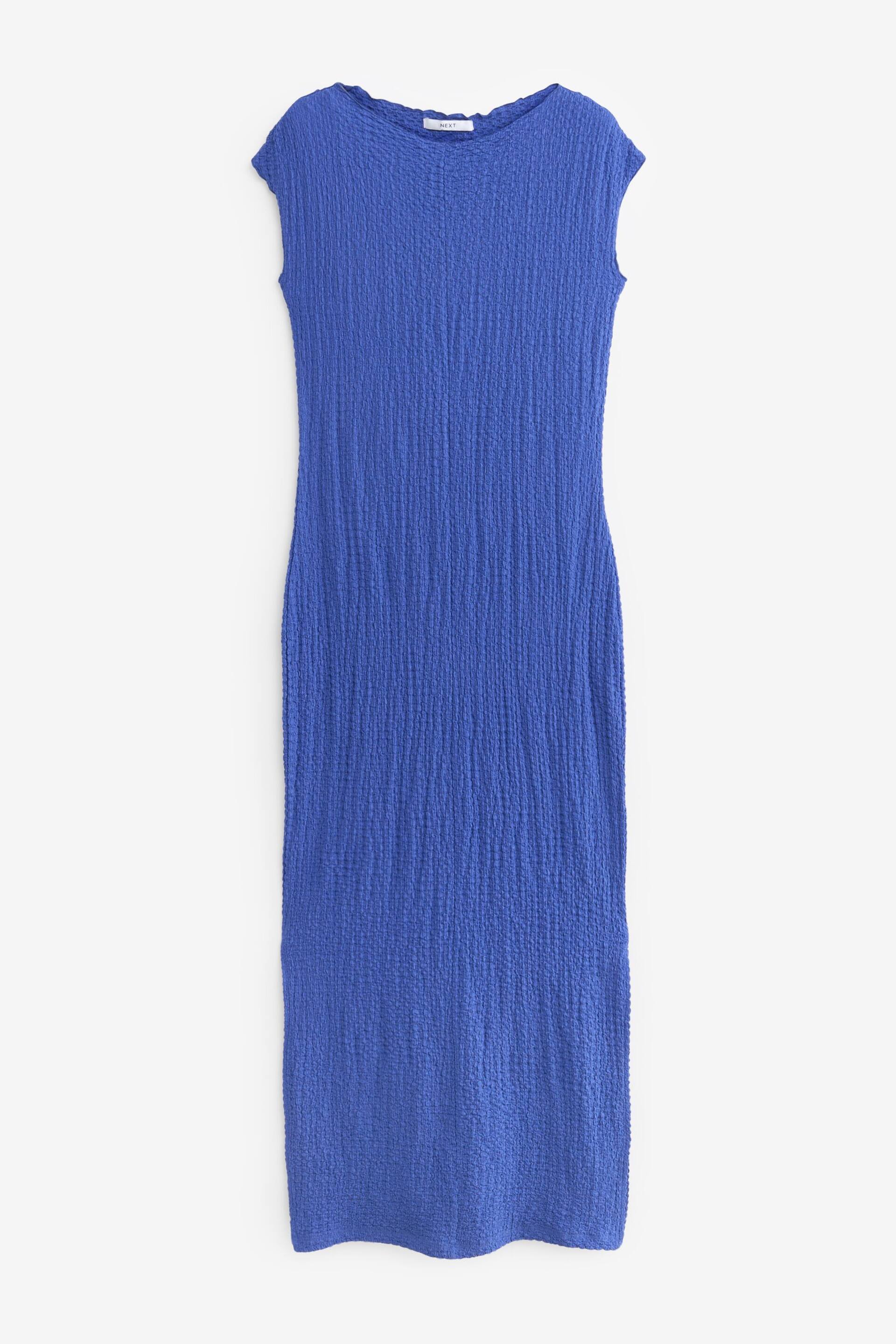 Cobalt Blue Short Sleeve Textured Column Jersey Dress - Image 6 of 7