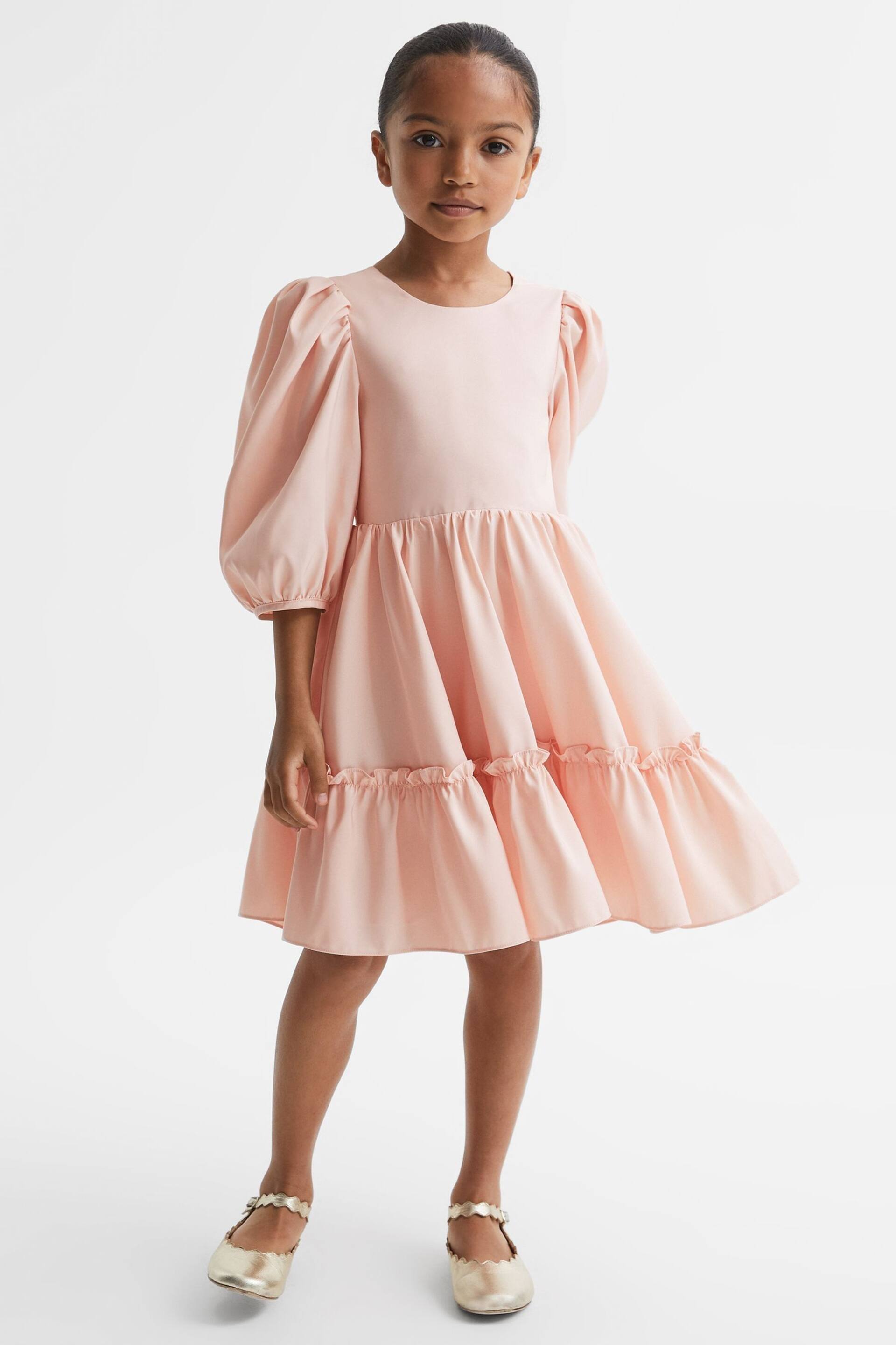 Reiss Pink Toby Junior Puff Sleeve Ruffle Mini Dress - Image 3 of 7
