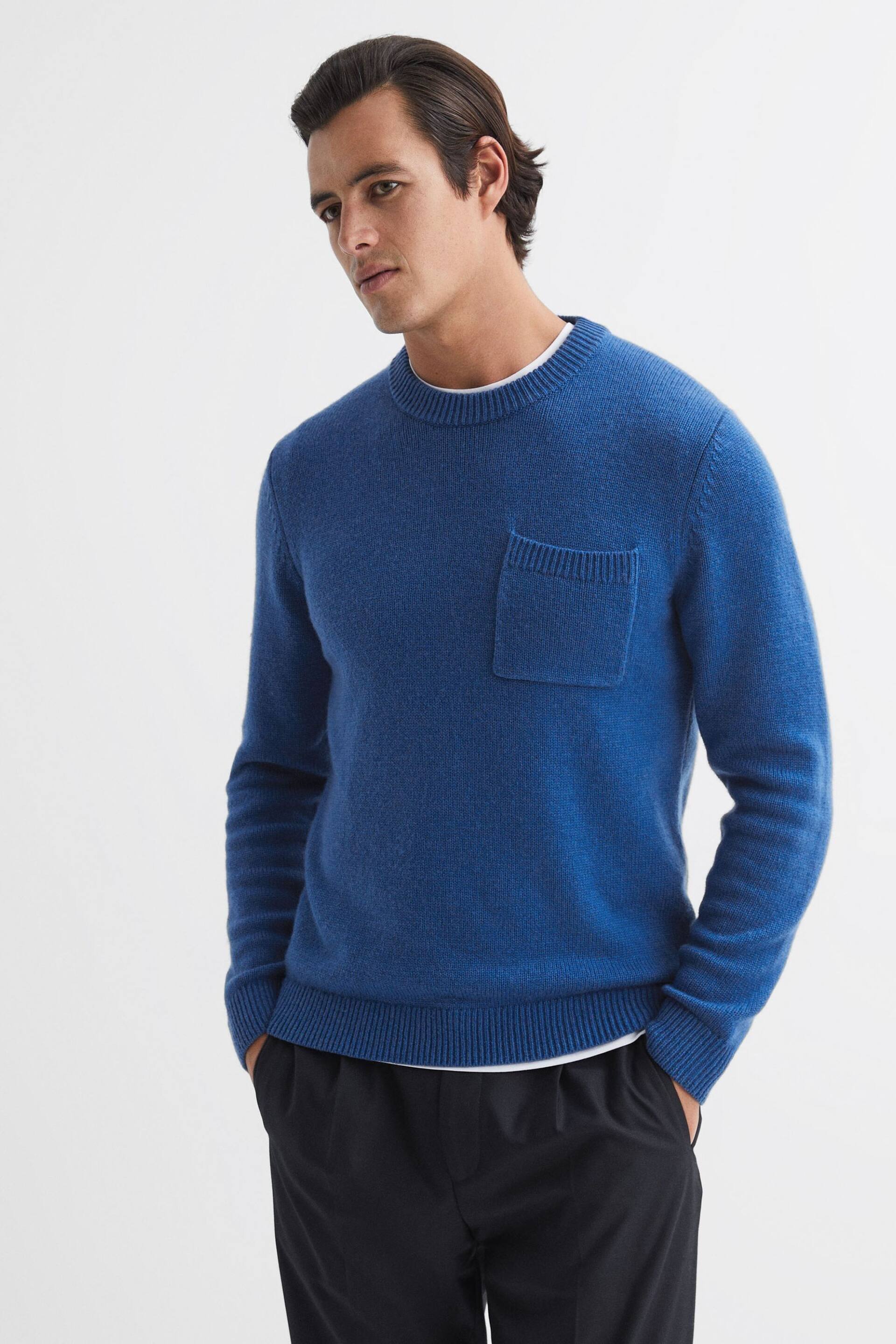 Reiss Bright Blue Stratford Wool Blend Chunky Crew Neck Jumper - Image 1 of 5