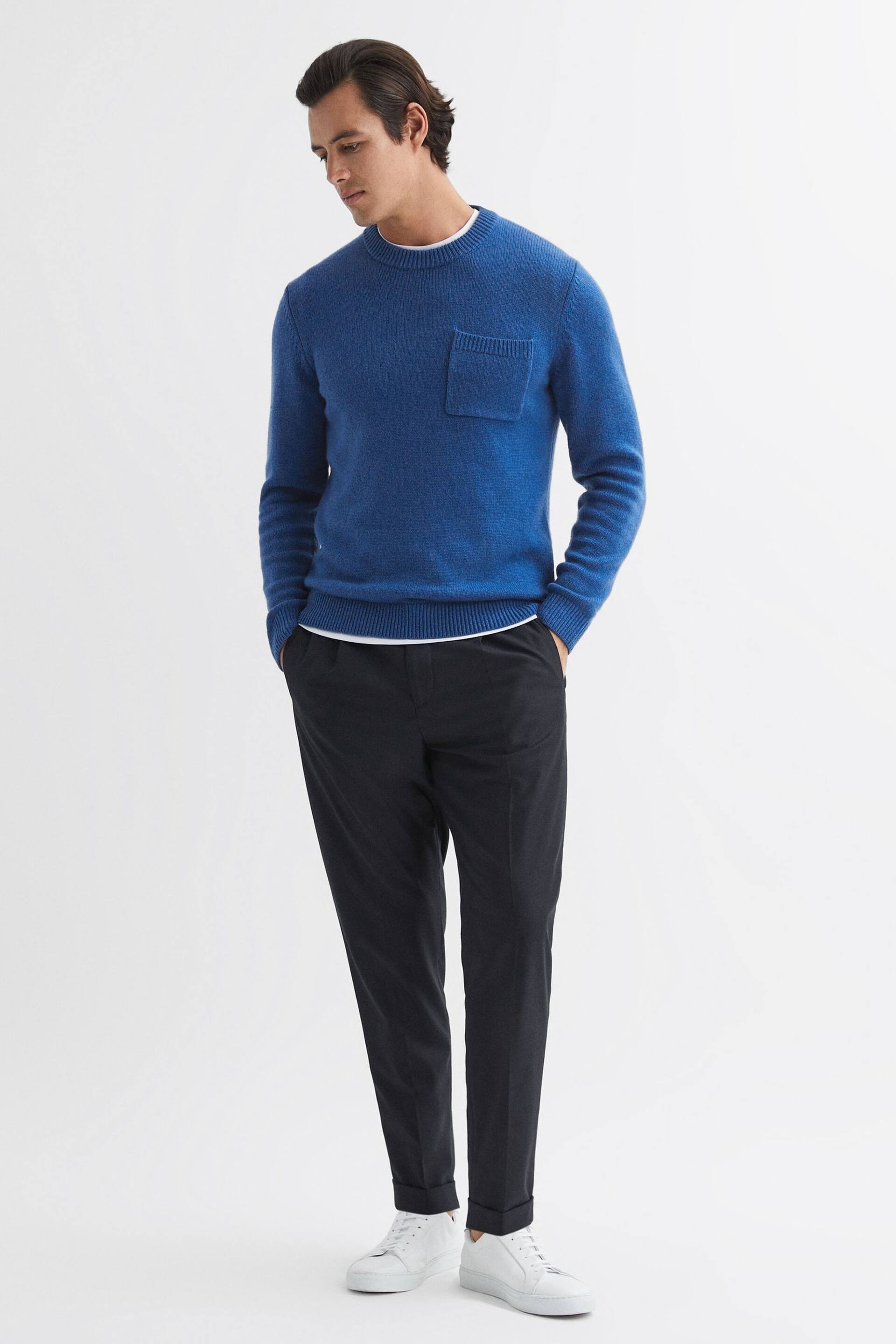 Reiss Bright Blue Stratford Wool Blend Chunky Crew Neck Jumper - Image 3 of 5