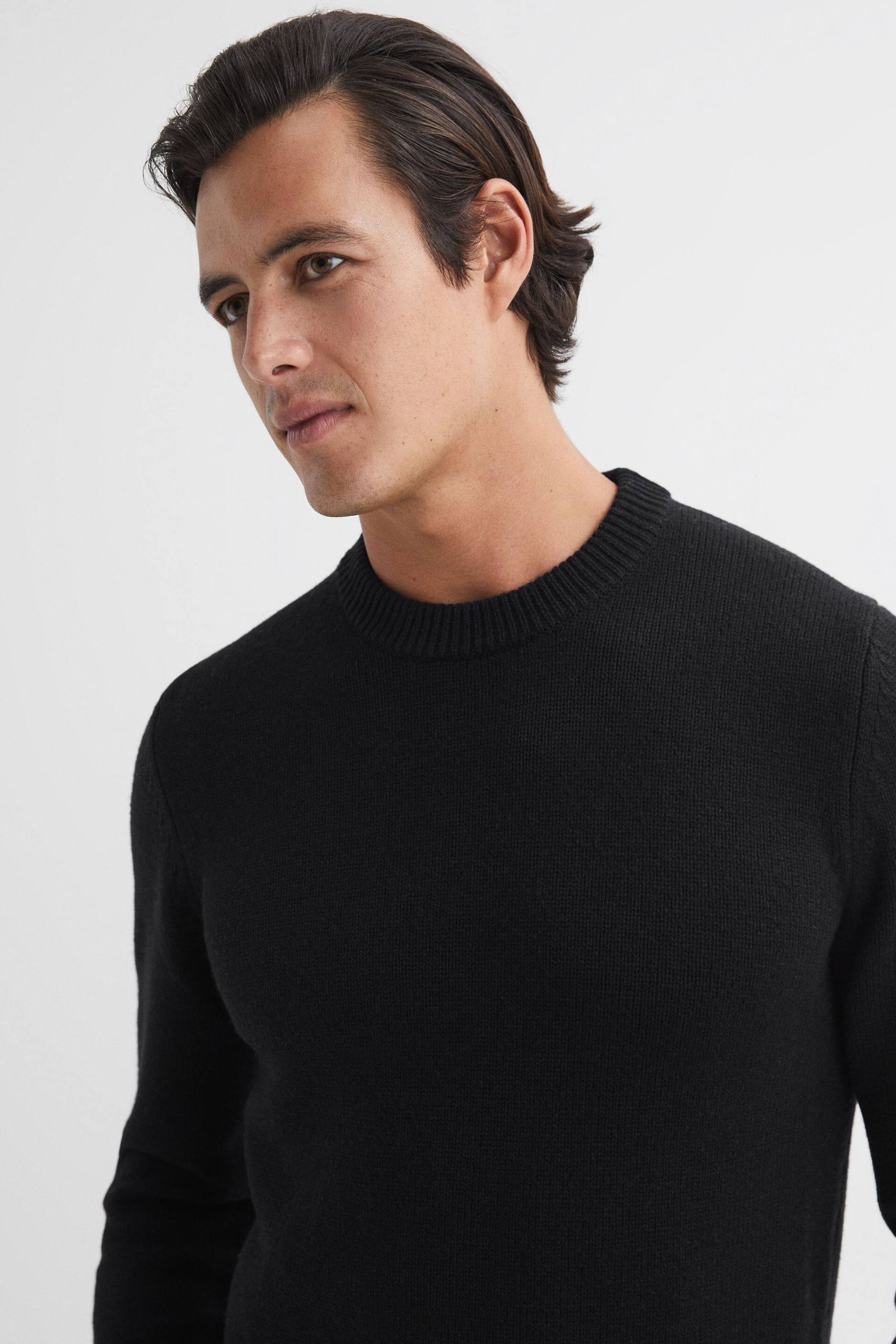 Reiss Black Avons Wool Blend Crew Neck Jumper - Image 4 of 6