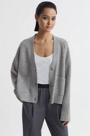 Reiss Grey Marl Juni Relaxed Wool-Cashmere Cardigan - Image 1 of 1