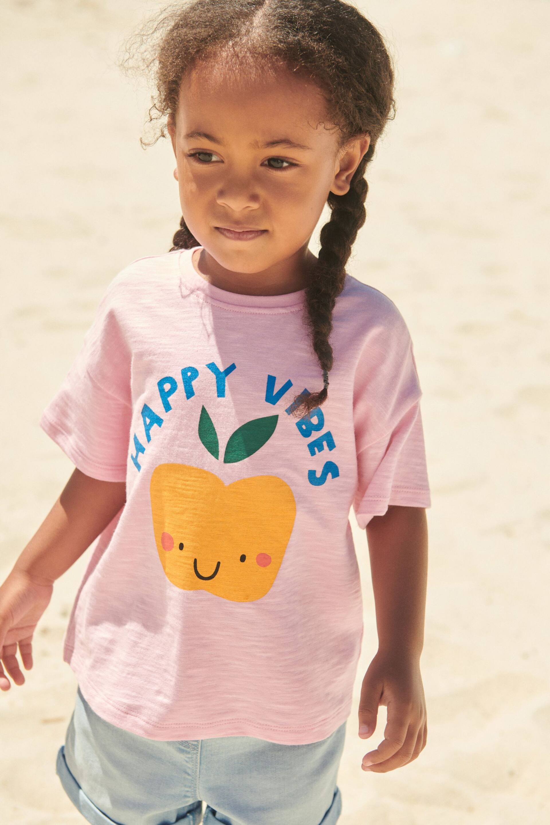 Pink Happy Vibes Short Sleeve T-Shirt (3mths-7yrs) - Image 2 of 7