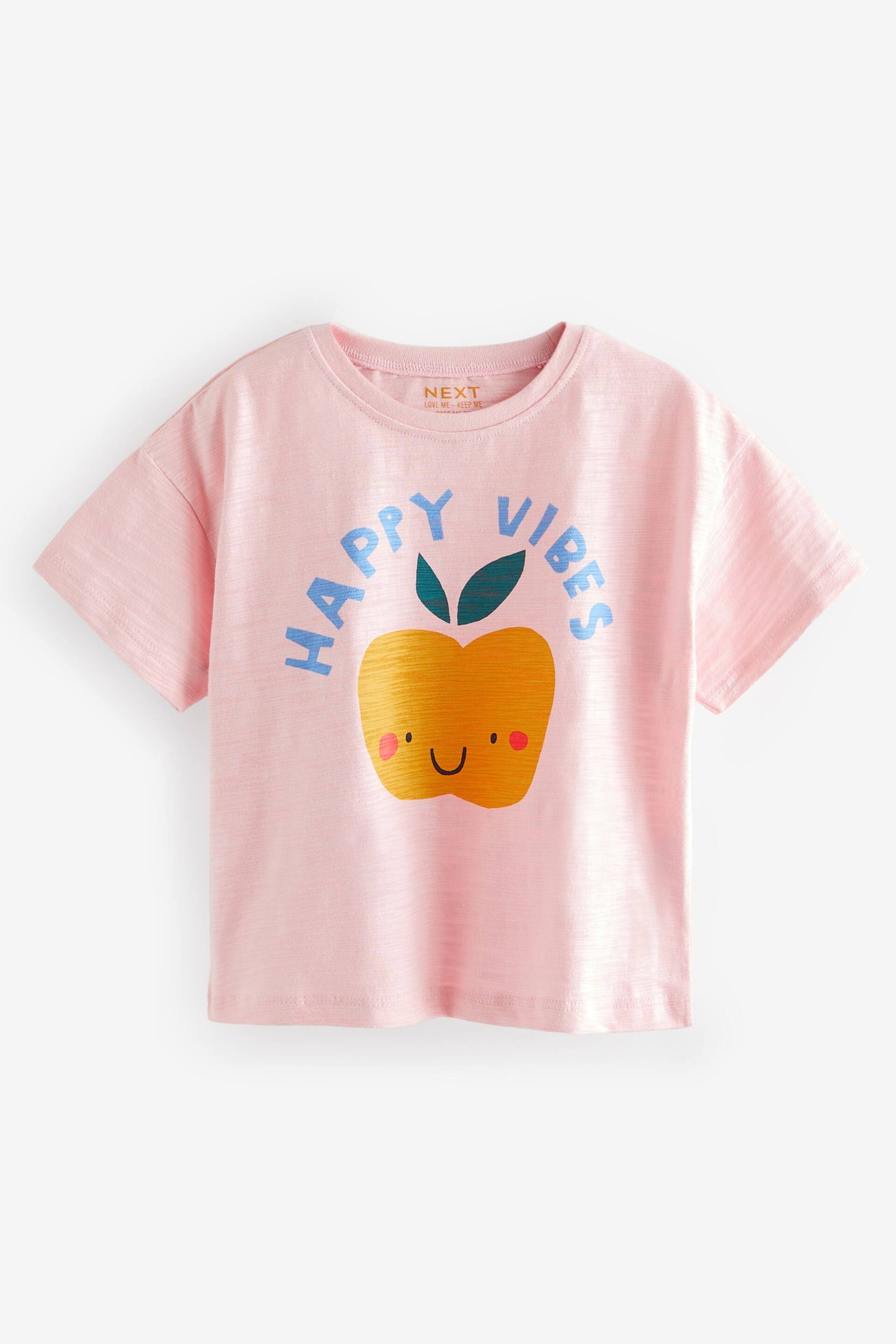 Pink Happy Vibes Short Sleeve T-Shirt (3mths-7yrs) - Image 5 of 7