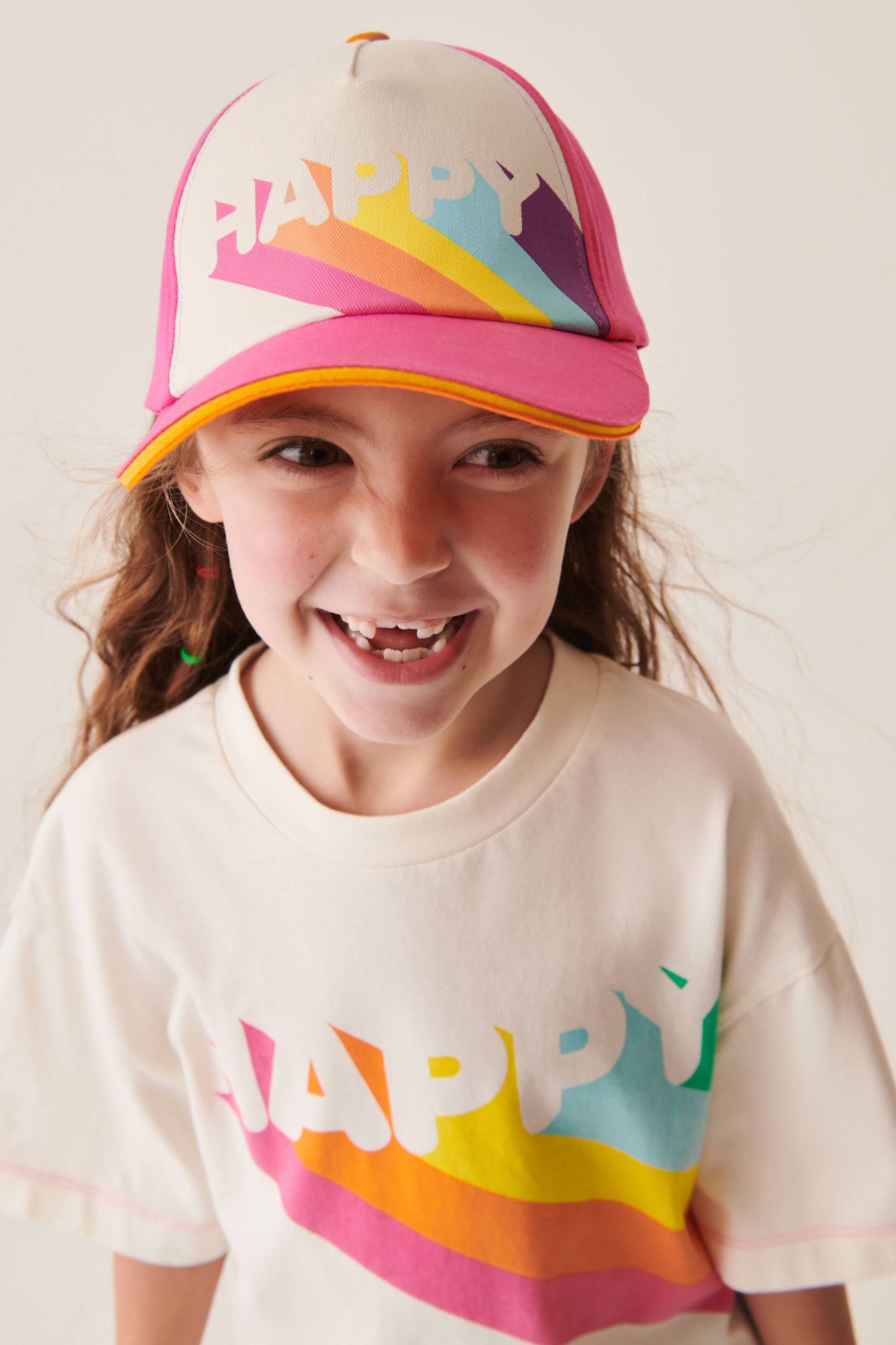 Little Bird by Jools Oliver Pink Happy Rainbow Baseball Cap - Image 2 of 5