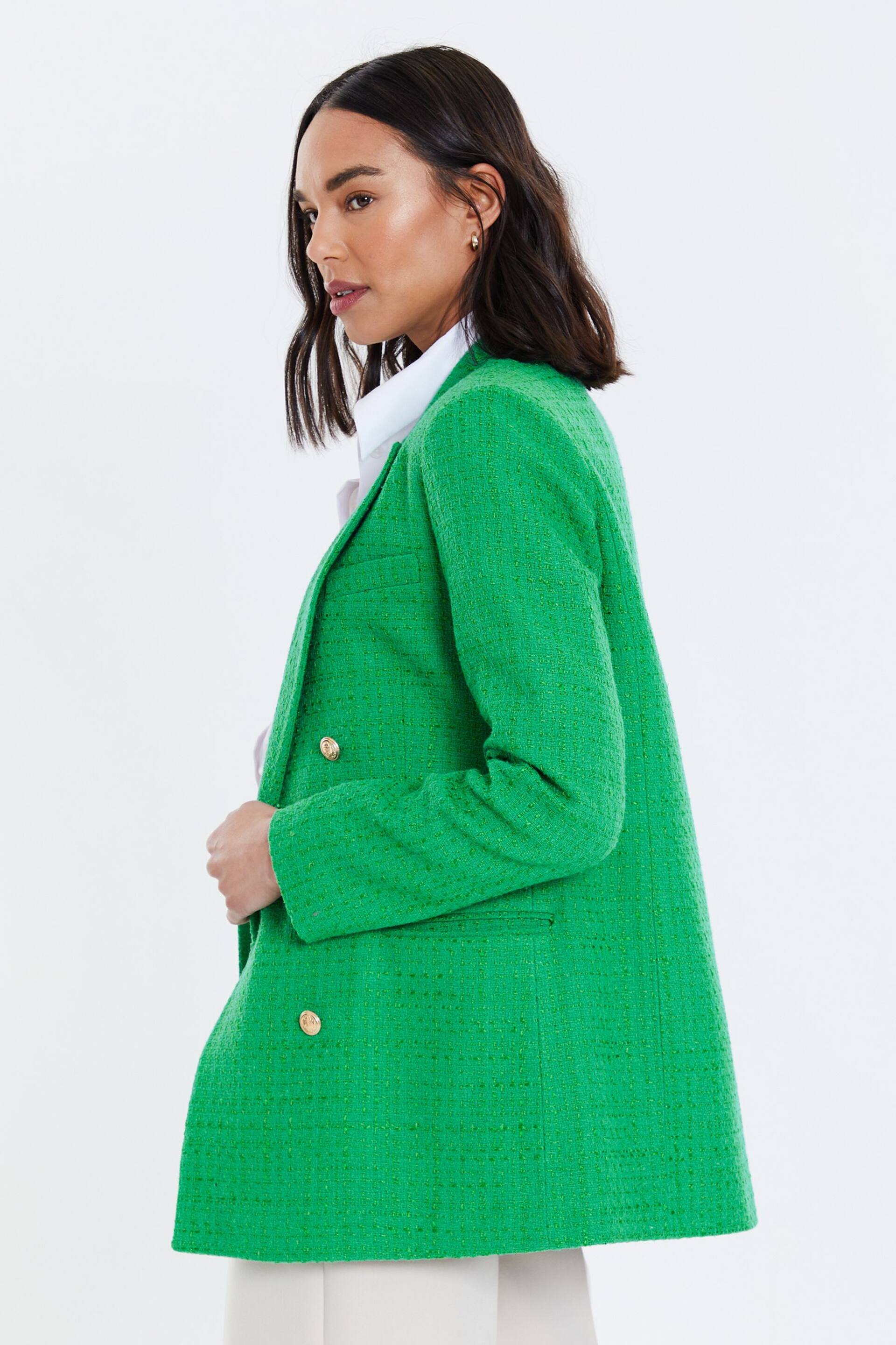 Threadbare Green Double Breasted Boucle Blazer - Image 3 of 5