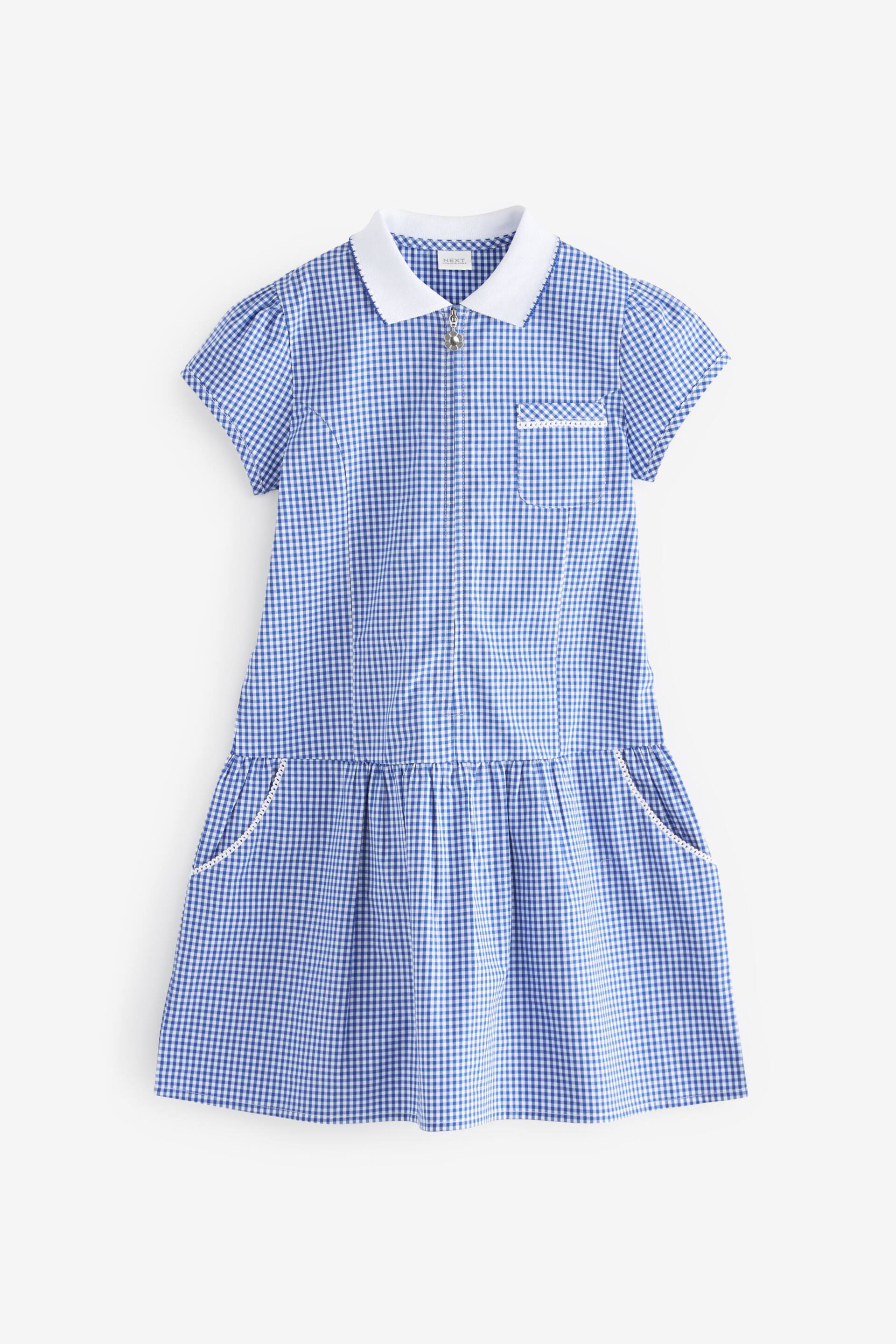 Mid Blue Cotton Rich School Gingham Zip Dress (3-14yrs) - Image 5 of 7