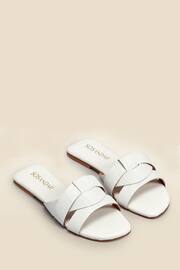 Sosandar White Croc Effect Leather Cross Strap Flat Mule Sandals - Image 1 of 3