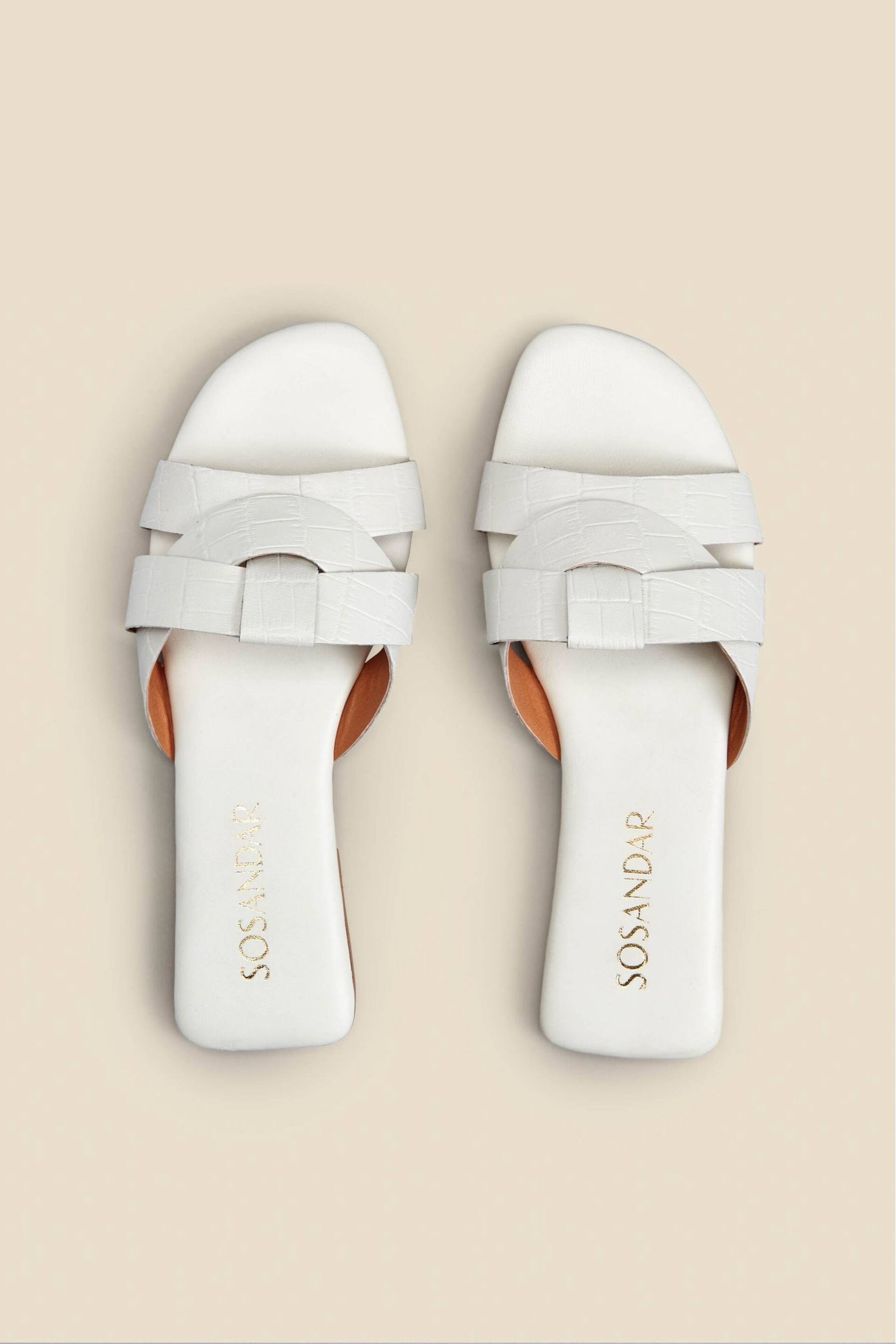 Sosandar White Croc Effect Leather Cross Strap Flat Mule Sandals - Image 2 of 3