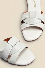 Sosandar White Croc Effect Leather Cross Strap Flat Mule Sandals - Image 3 of 3