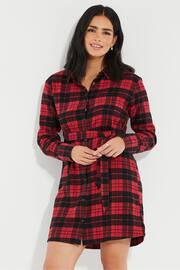 Threadbare Red Cotton Check Festive Shirt Dress - Image 3 of 6