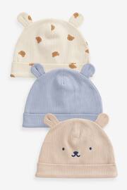 Neutral 3 Pack Baby Bear Ear Beanie Hats (0mths-2yrs) - Image 1 of 2