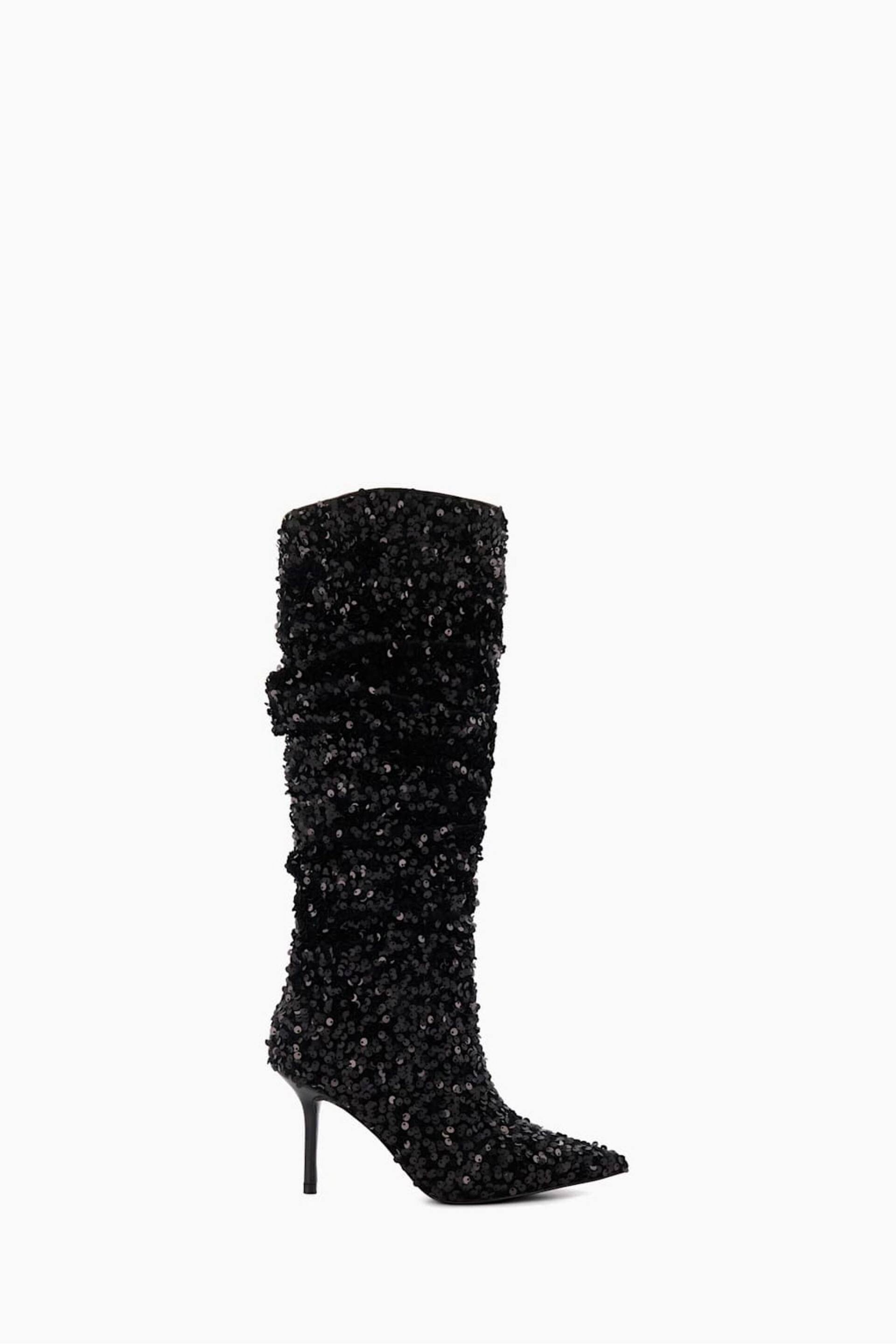 Dune London Black Sensational Sequin Knee-High Boots - Image 1 of 5