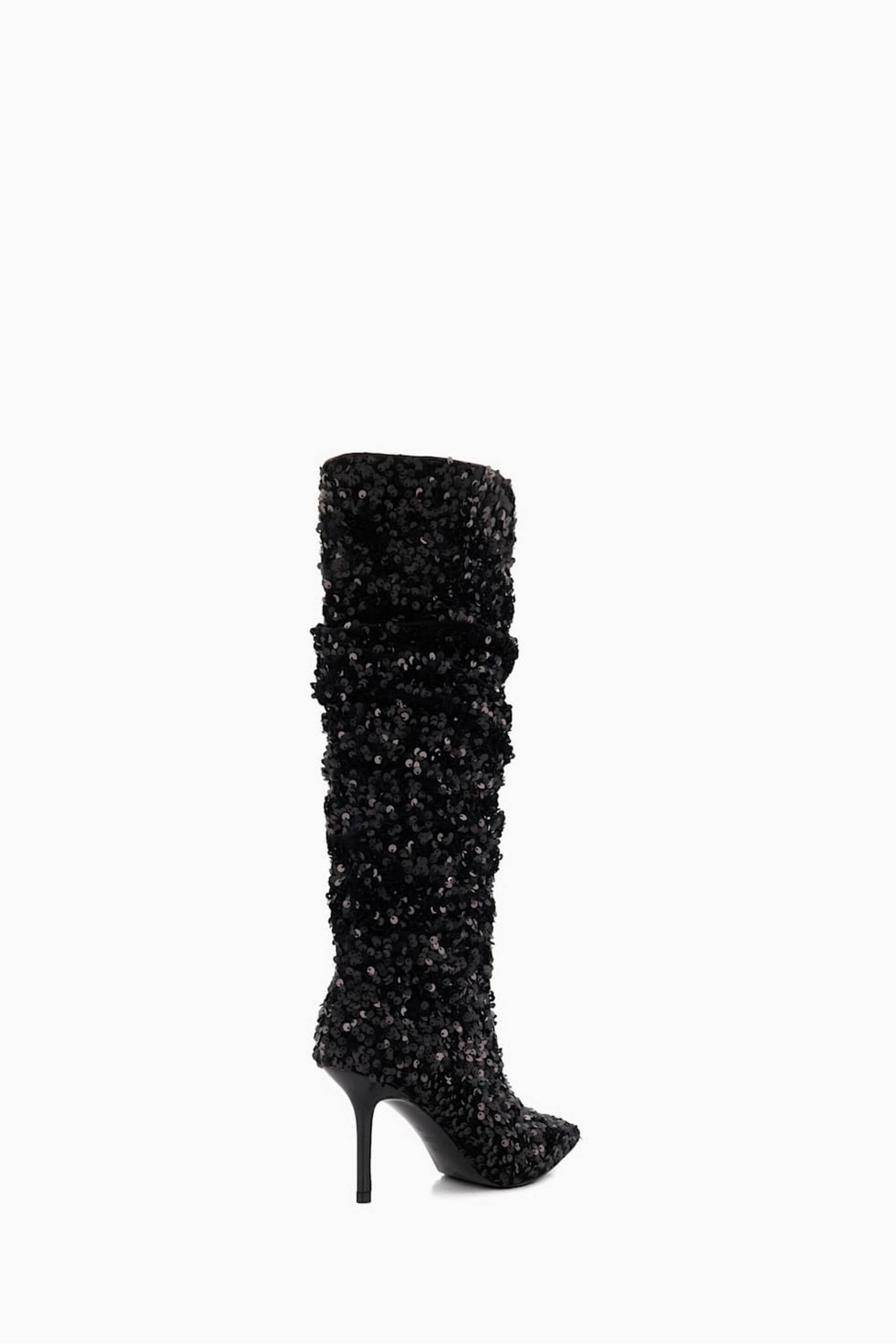 Dune London Black Sensational Sequin Knee-High Boots - Image 4 of 5