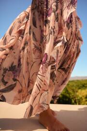 Blush Pink Floral Print Crinkle Mesh Maxi Skirt - Image 4 of 6