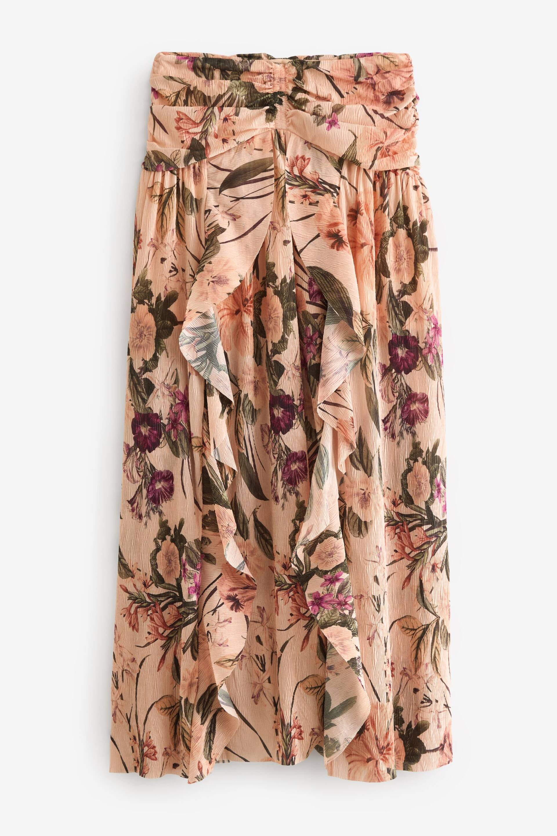 Blush Pink Floral Print Crinkle Mesh Maxi Skirt - Image 5 of 6