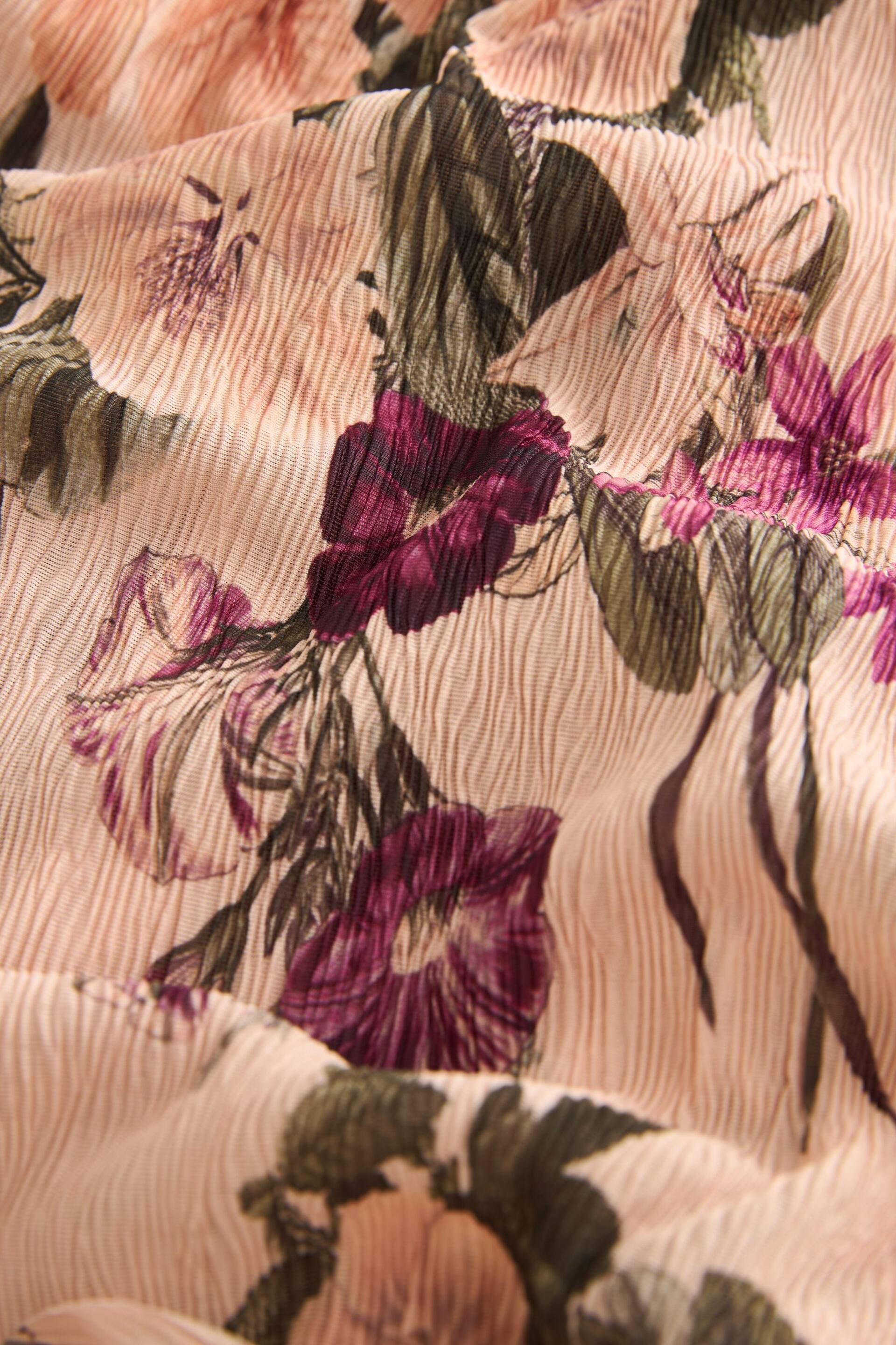 Blush Pink Floral Print Crinkle Mesh Maxi Skirt - Image 6 of 6