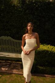 Cream Bandeau Textured Midi Dress - Image 2 of 5