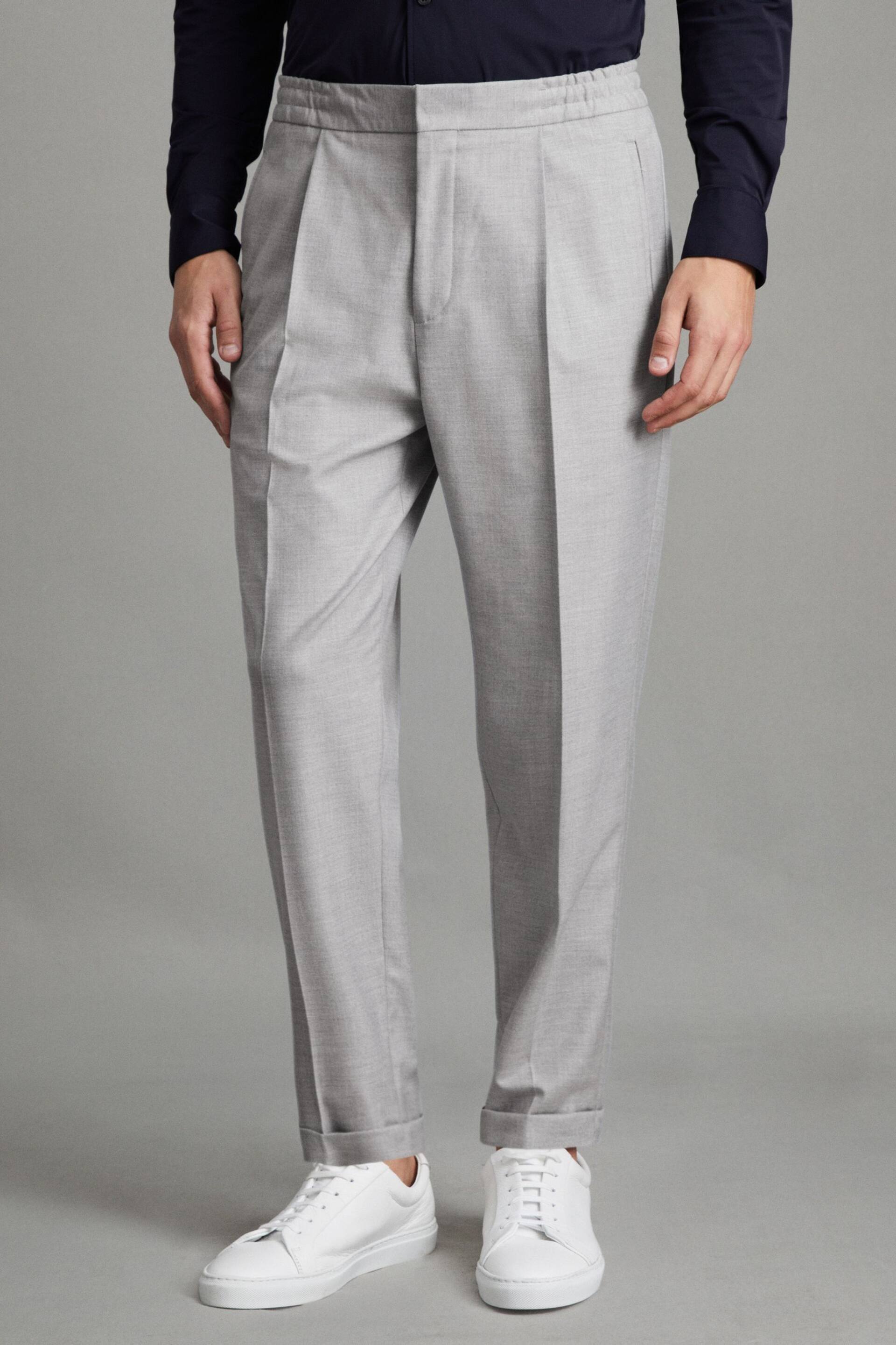 Reiss Grey Brighton Relaxed Drawstring Trousers with Turn-Ups - Image 1 of 6