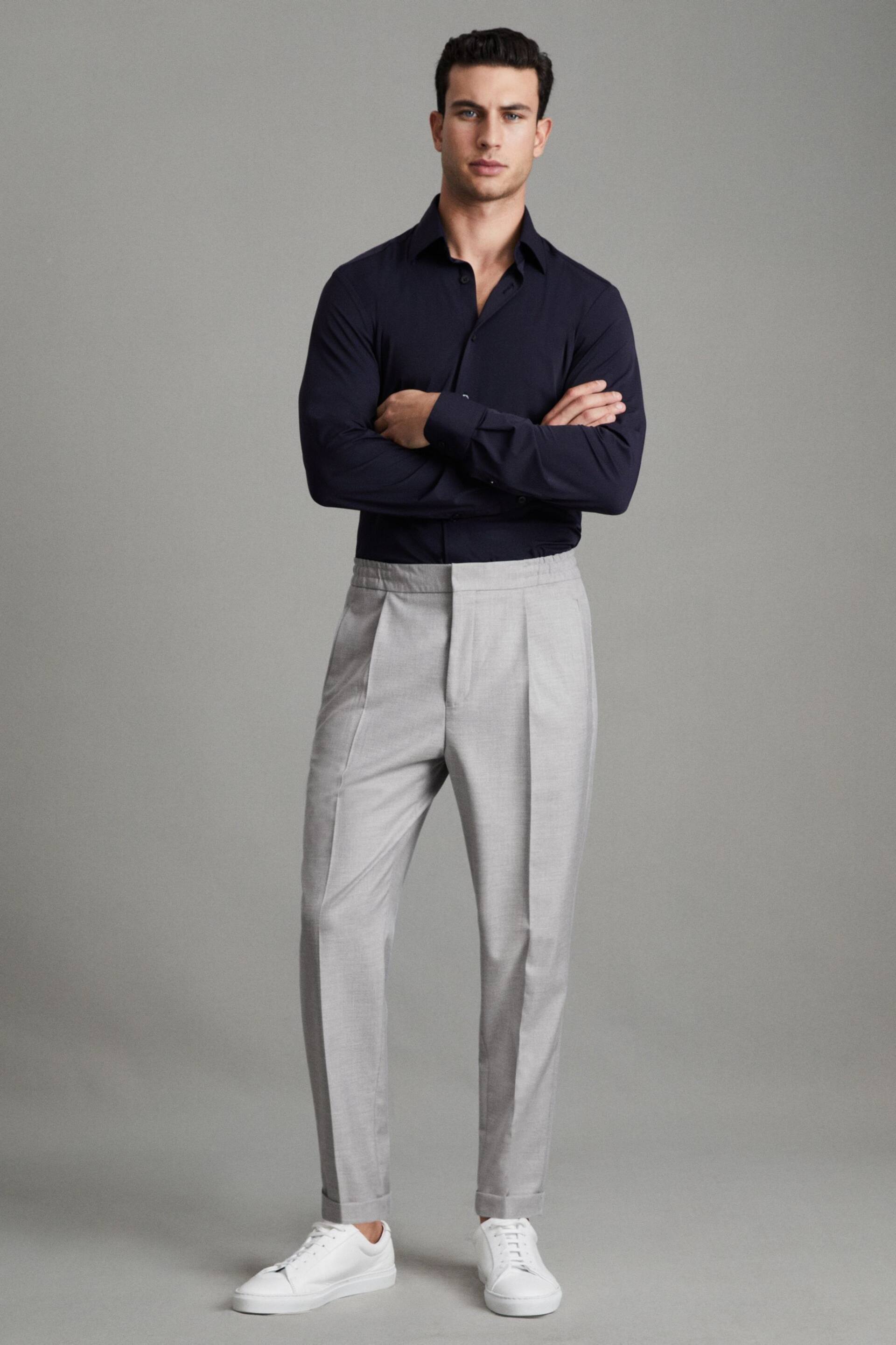 Reiss Grey Brighton Relaxed Drawstring Trousers with Turn-Ups - Image 3 of 6