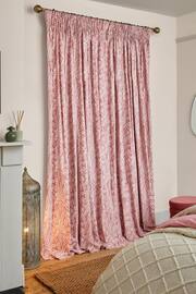Pink Woodblock Floral Pencil Pleat Lined Curtains - Image 2 of 7