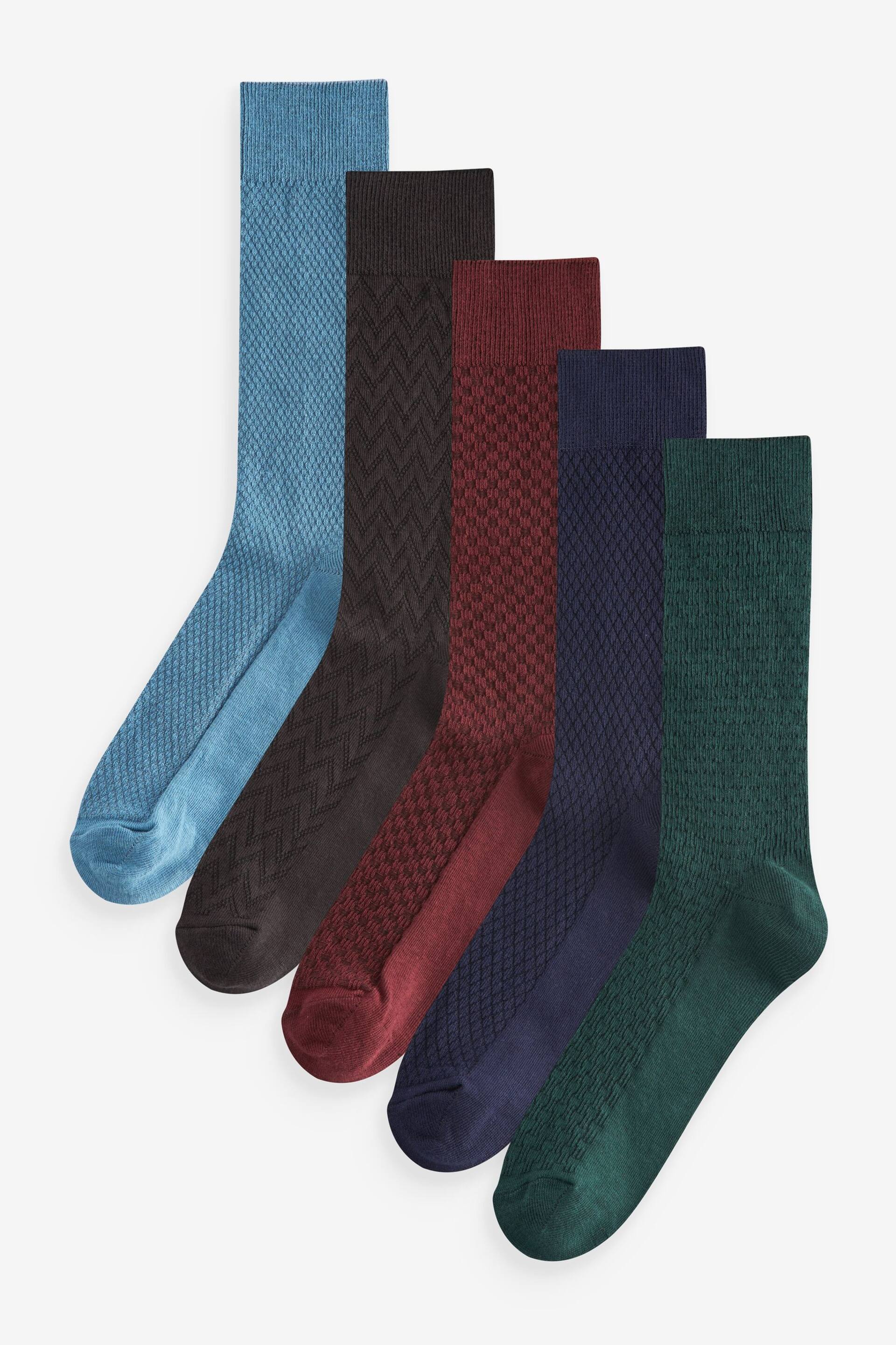 Blue/Green 5 Pack Lightweight Texture Socks - Image 1 of 6
