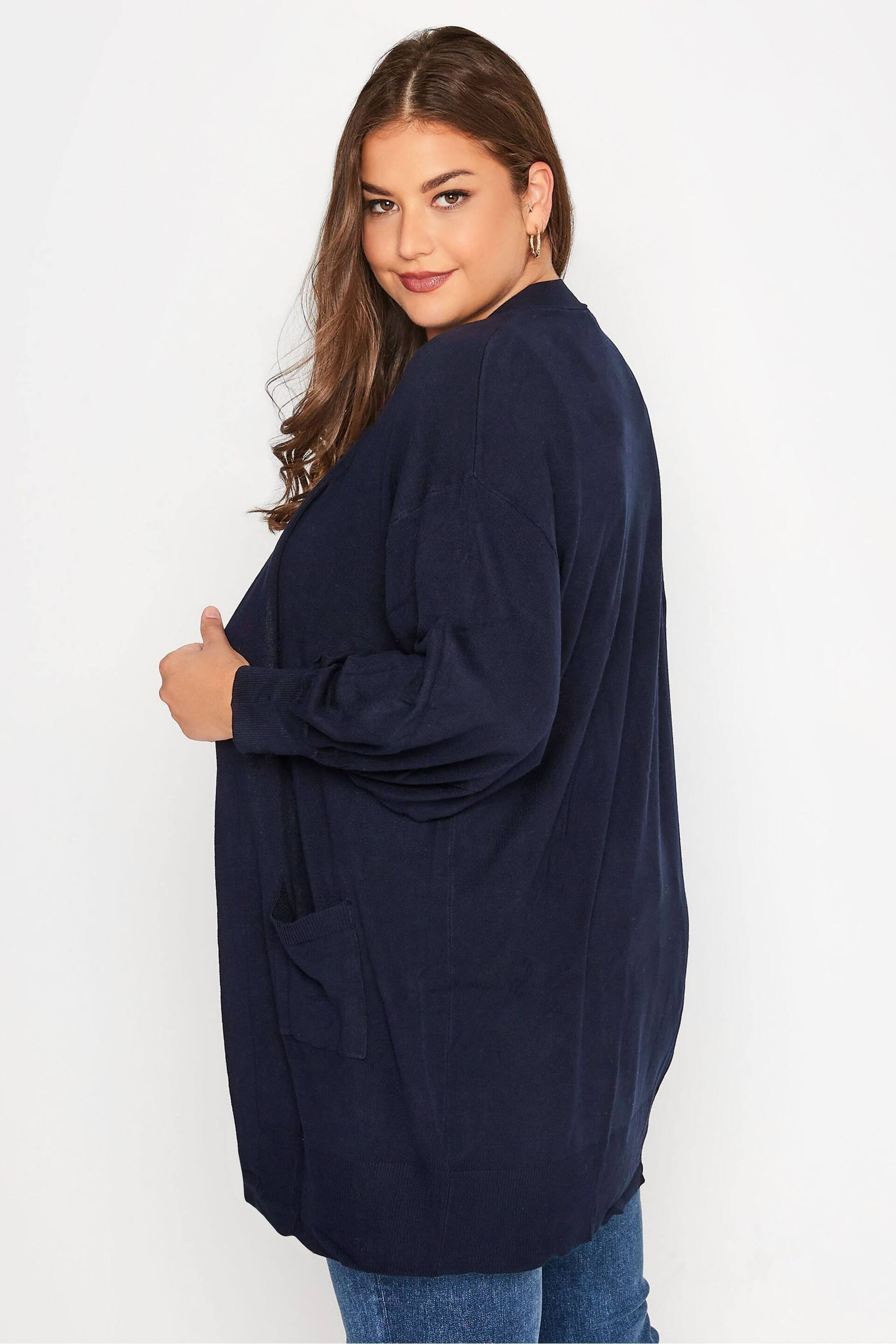 Yours Curve Blue Balloon Sleeve Fine Knit Cardigan - Image 2 of 5