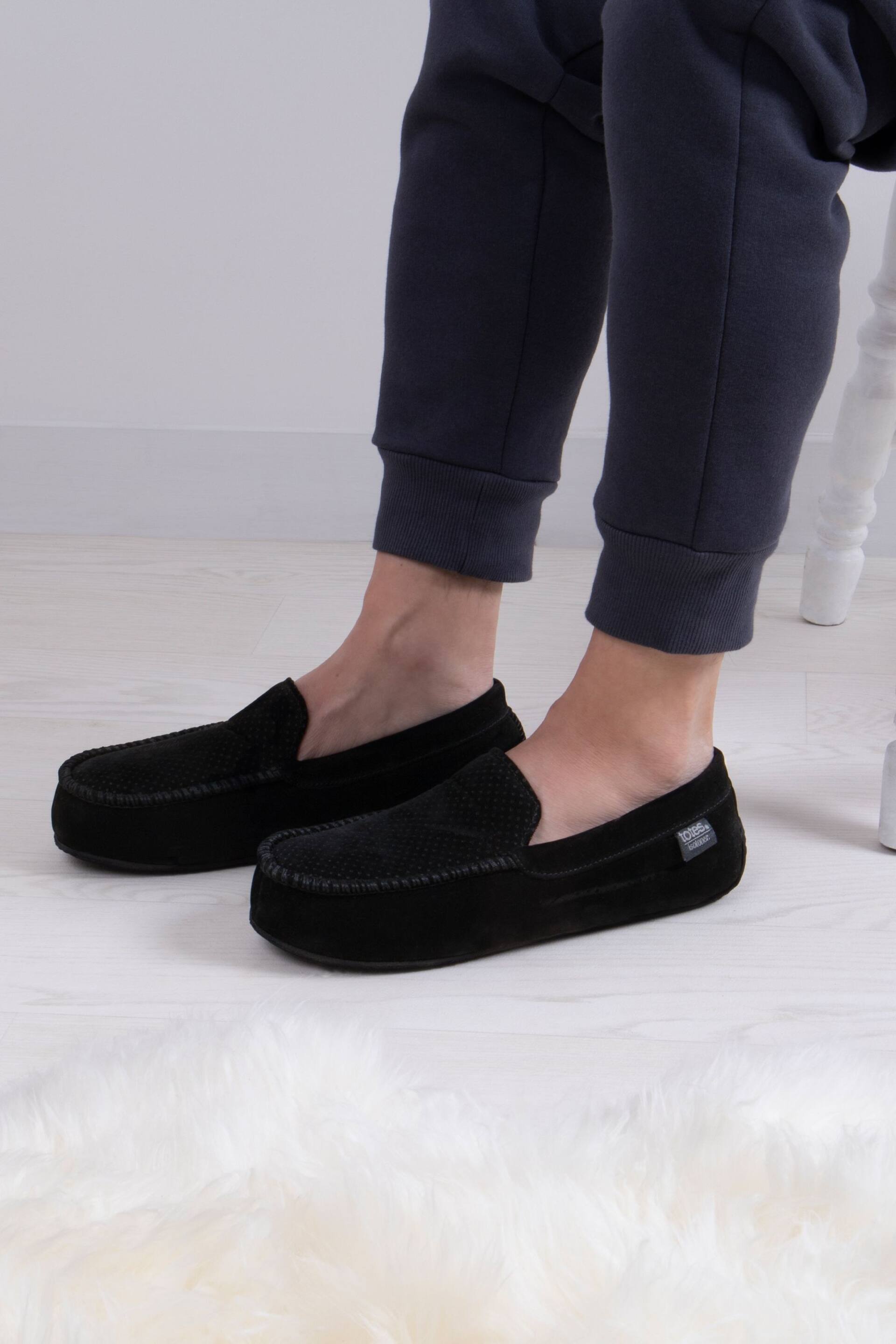 Totes Black Isotoner Airtex Suedette Mules Slippers - Image 1 of 5