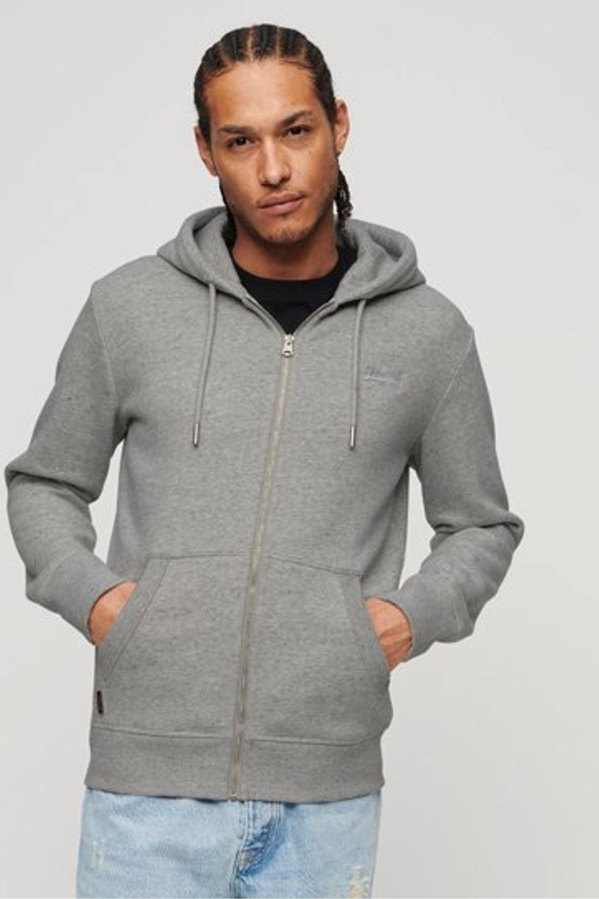 Superdry Grey/White Essential Logo Zip Hoodie - Image 1 of 6