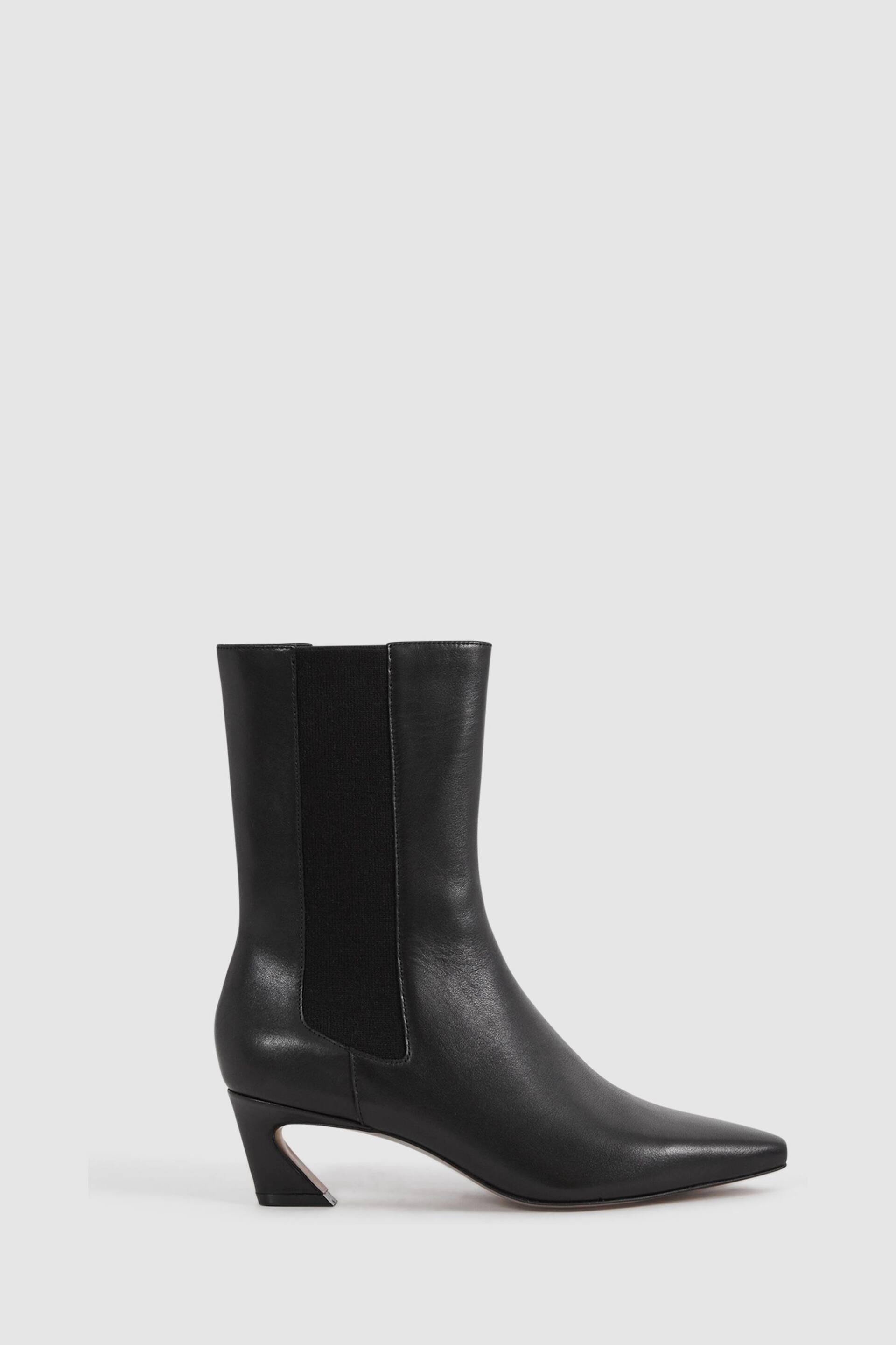 Reiss Black Mina Leather Kitten Heel Chelsea Boots - Image 1 of 5