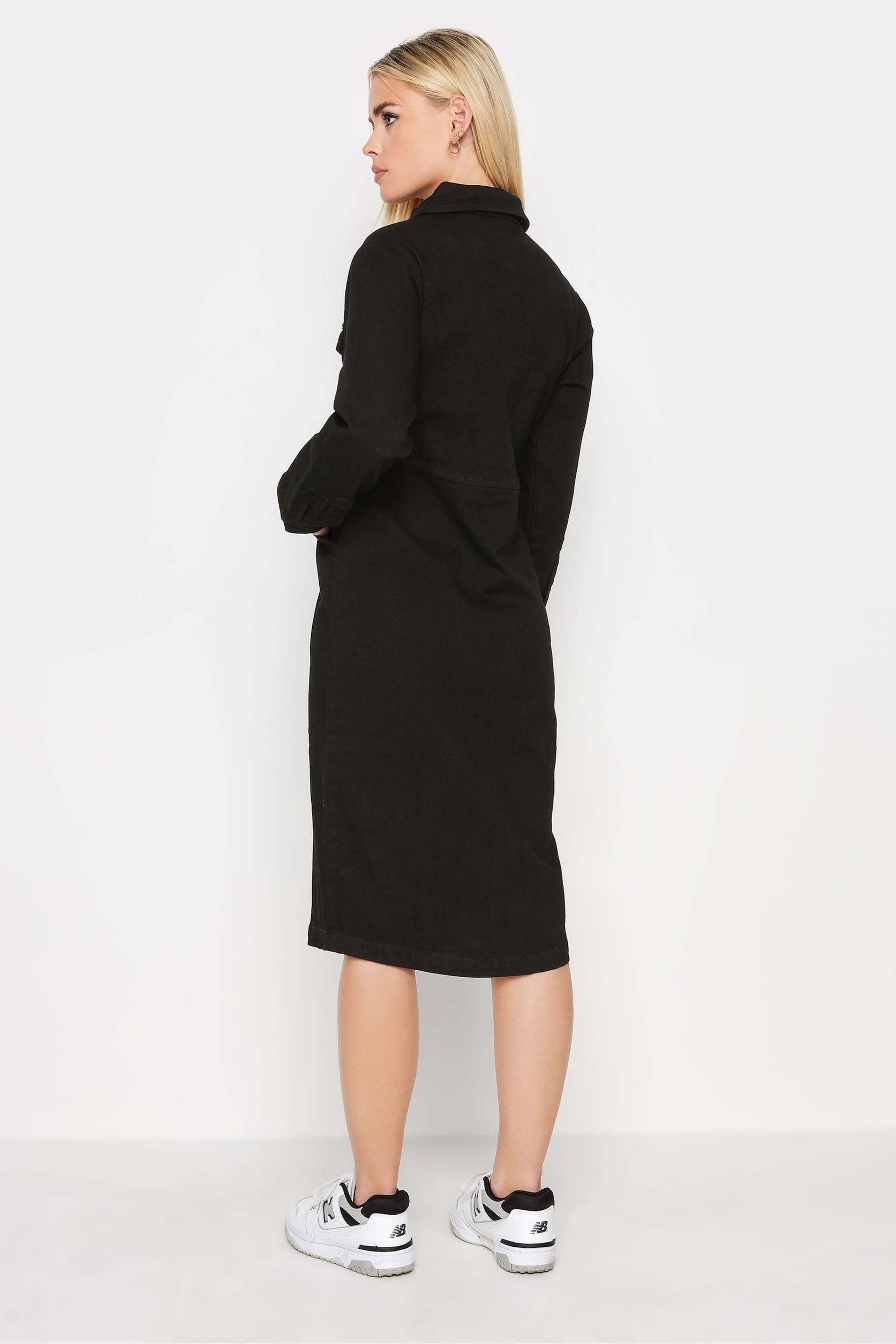PixieGirl Petite Black Zip Through Denim Midi Dress - Image 2 of 4