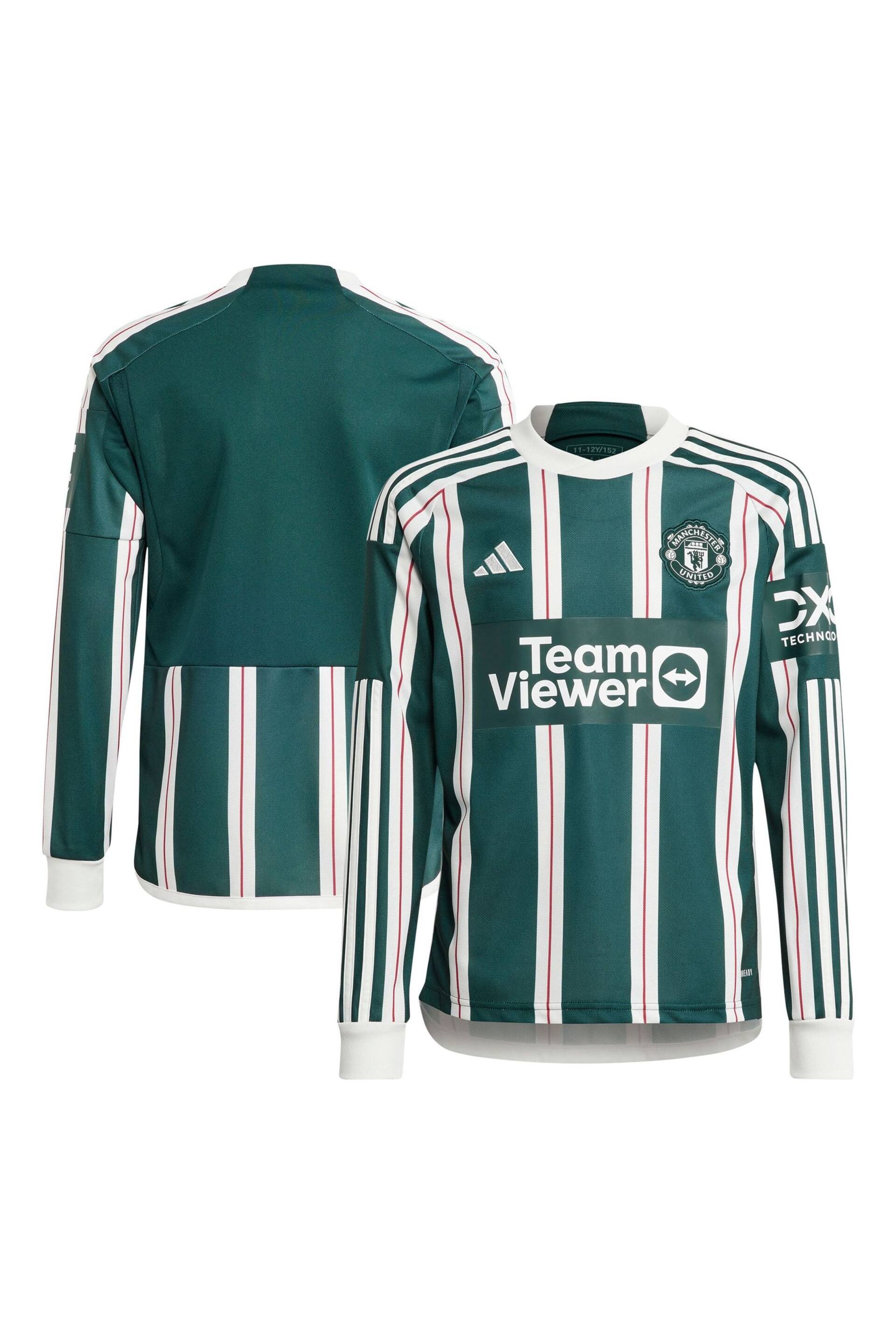 adidas Green Manchester United Away Long Sleeve FootBall T-Shirt Kids - Image 1 of 3