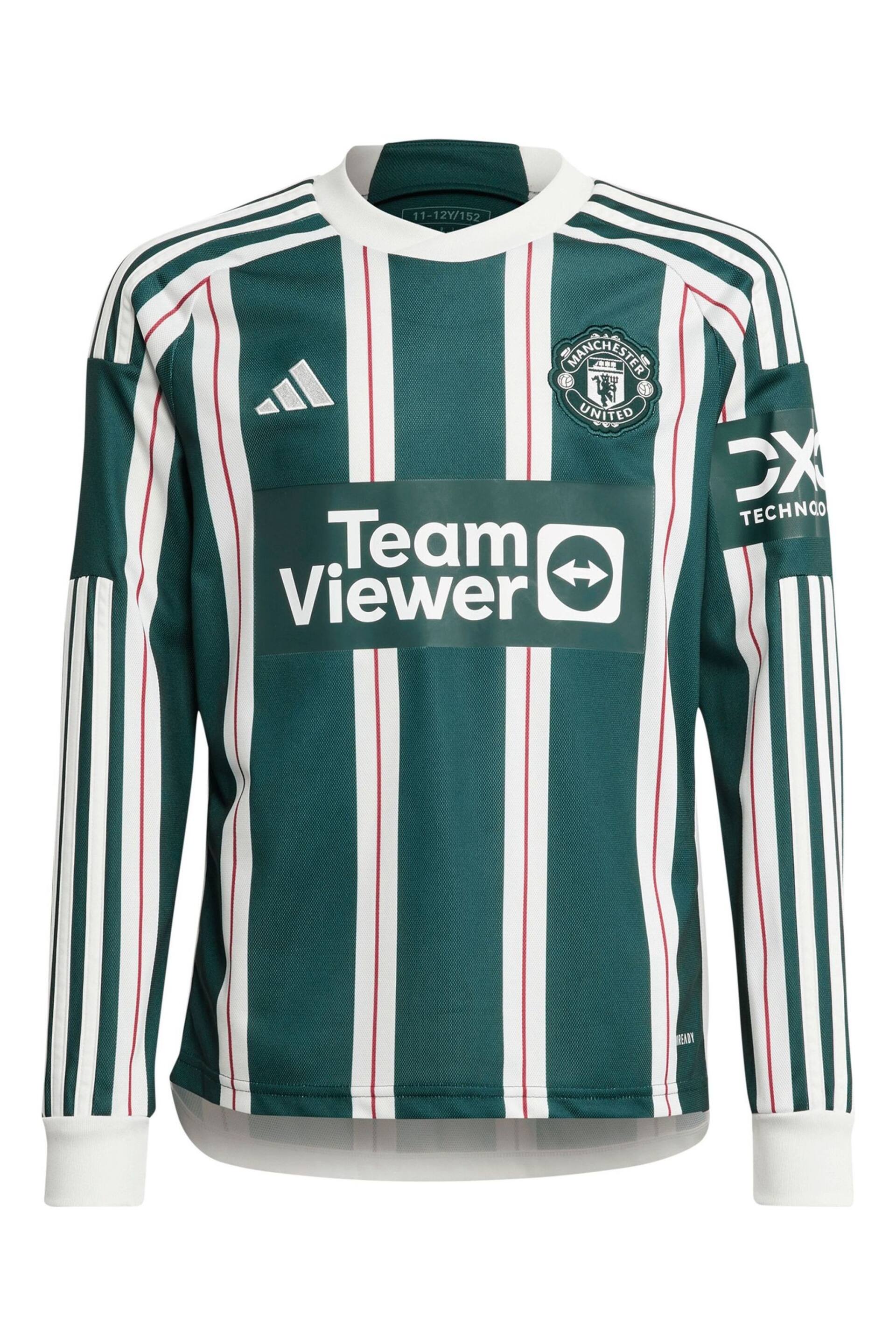 adidas Green Manchester United Away Long Sleeve FootBall T-Shirt Kids - Image 2 of 3