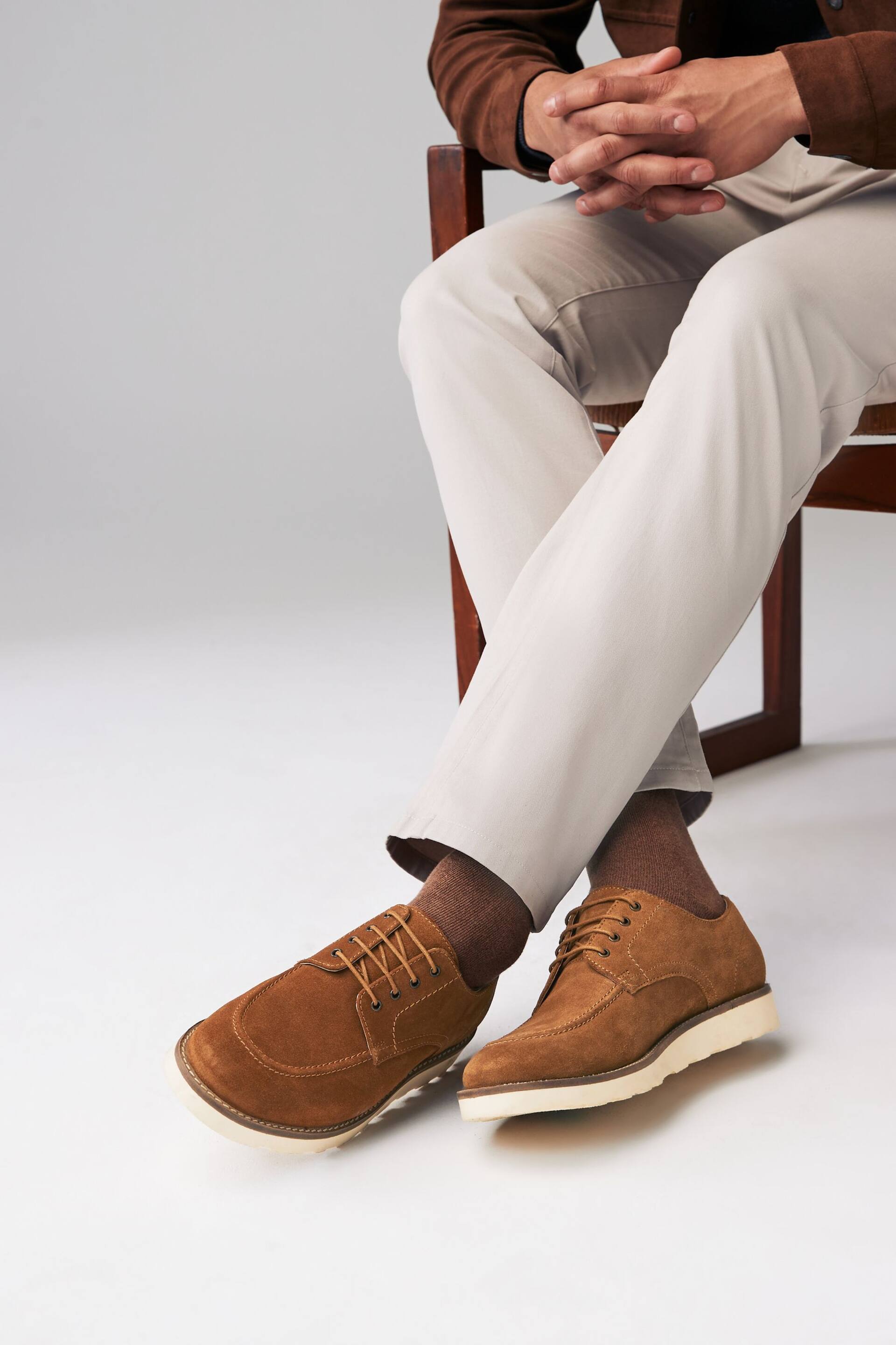 Tan Brown Suede Apron Wedge Shoes - Image 7 of 7