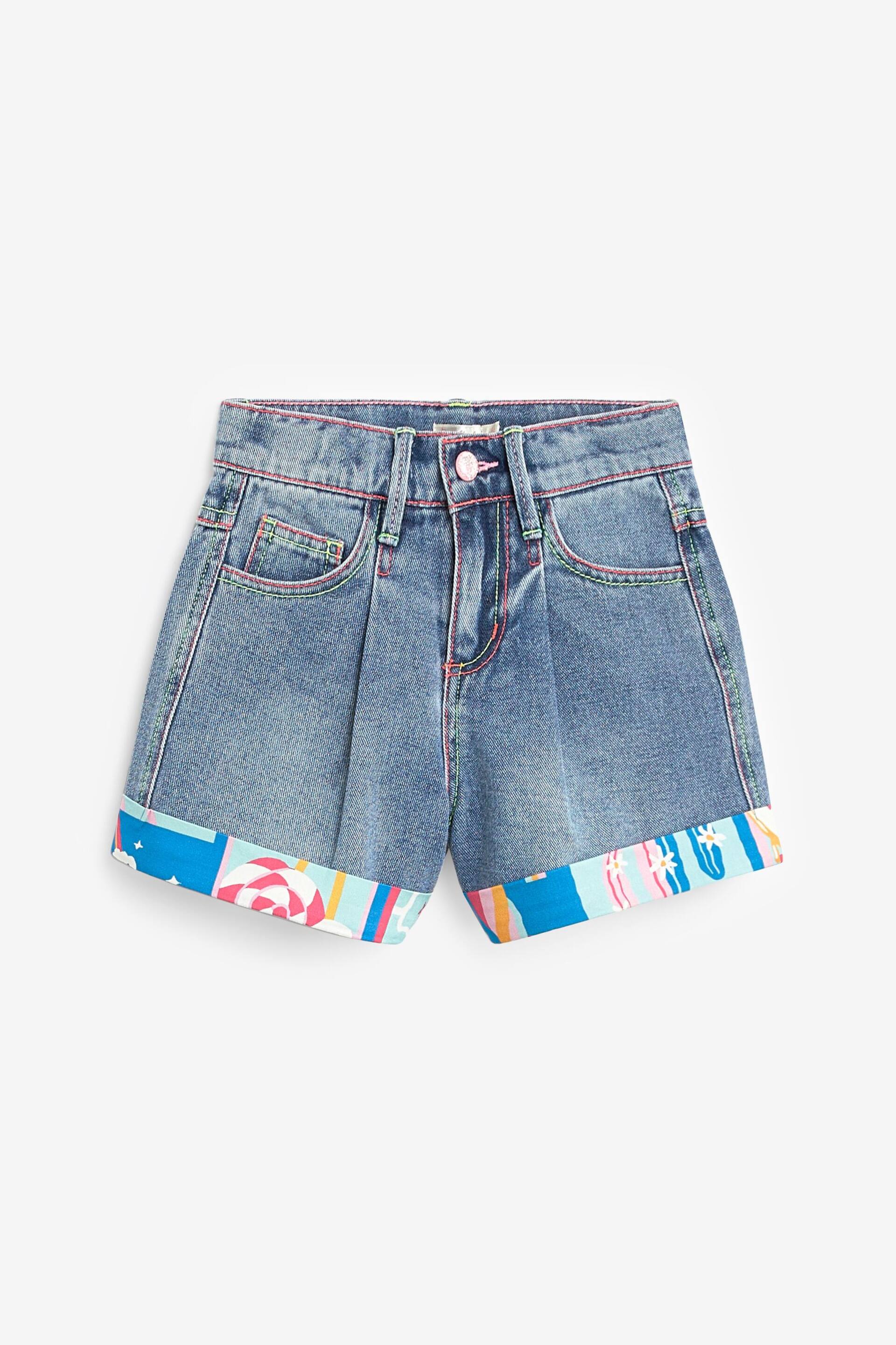 Billieblush Blue Denim Shorts With Multicolour Contrast Hem - Image 1 of 1