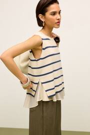 Navy Blue Stripe Woven Mix Sleeveless Layer Top - Image 1 of 6