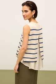 Navy Blue Stripe Woven Mix Sleeveless Layer Top - Image 3 of 6