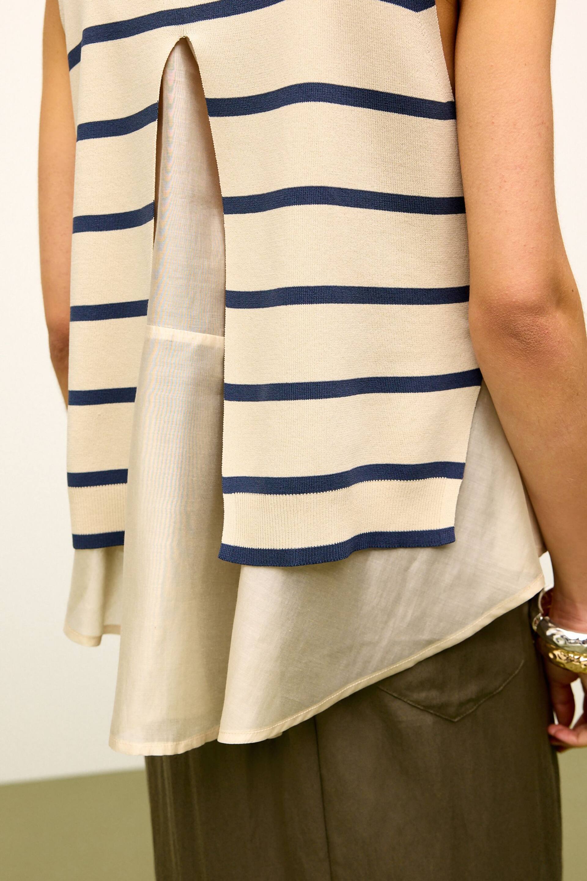 Navy Blue Stripe Woven Mix Sleeveless Layer Top - Image 4 of 6