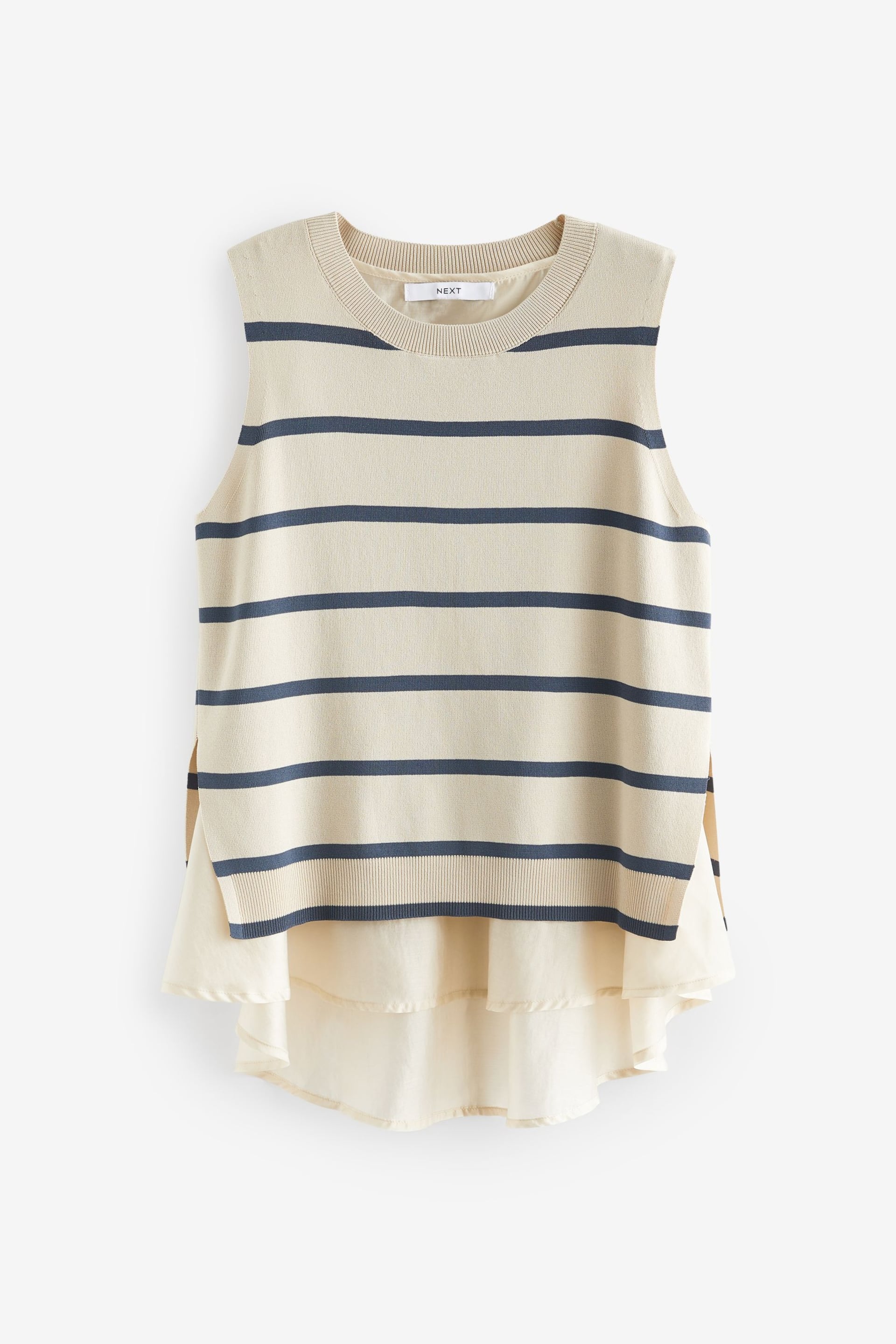 Navy Blue Stripe Woven Mix Sleeveless Layer Top - Image 5 of 6