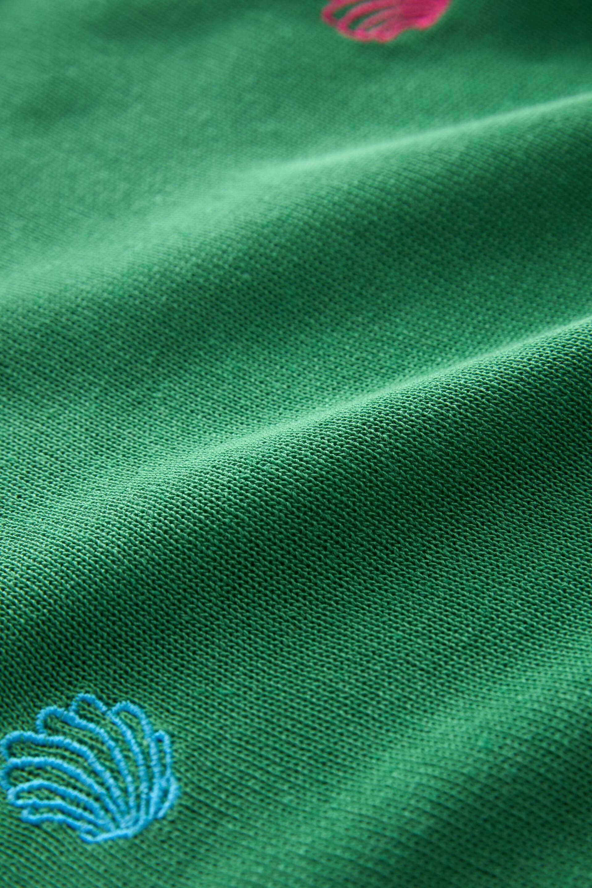 Bright Green Shell V-Neck Gem Button Linen T-Shirt - Image 7 of 7