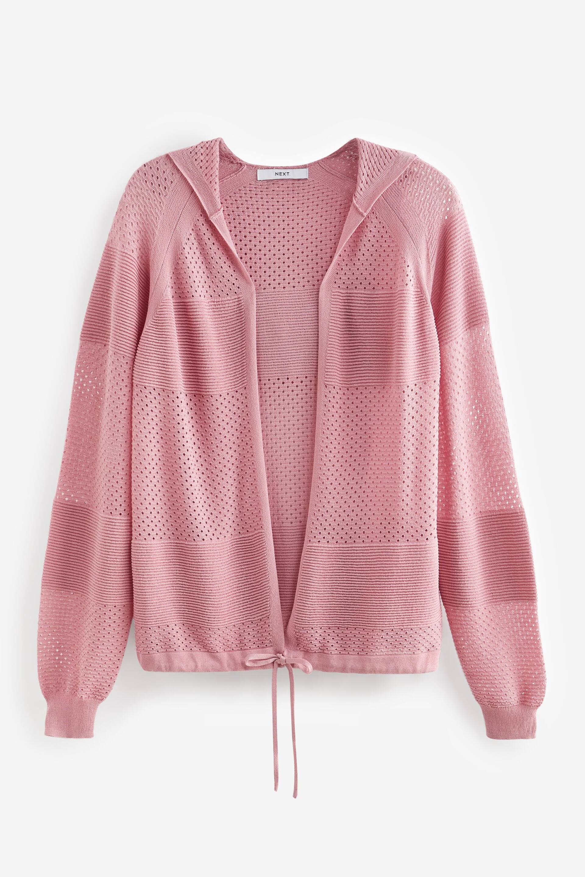 Blush Pink Mesh Stitch Hooded Cardigan - Image 5 of 6